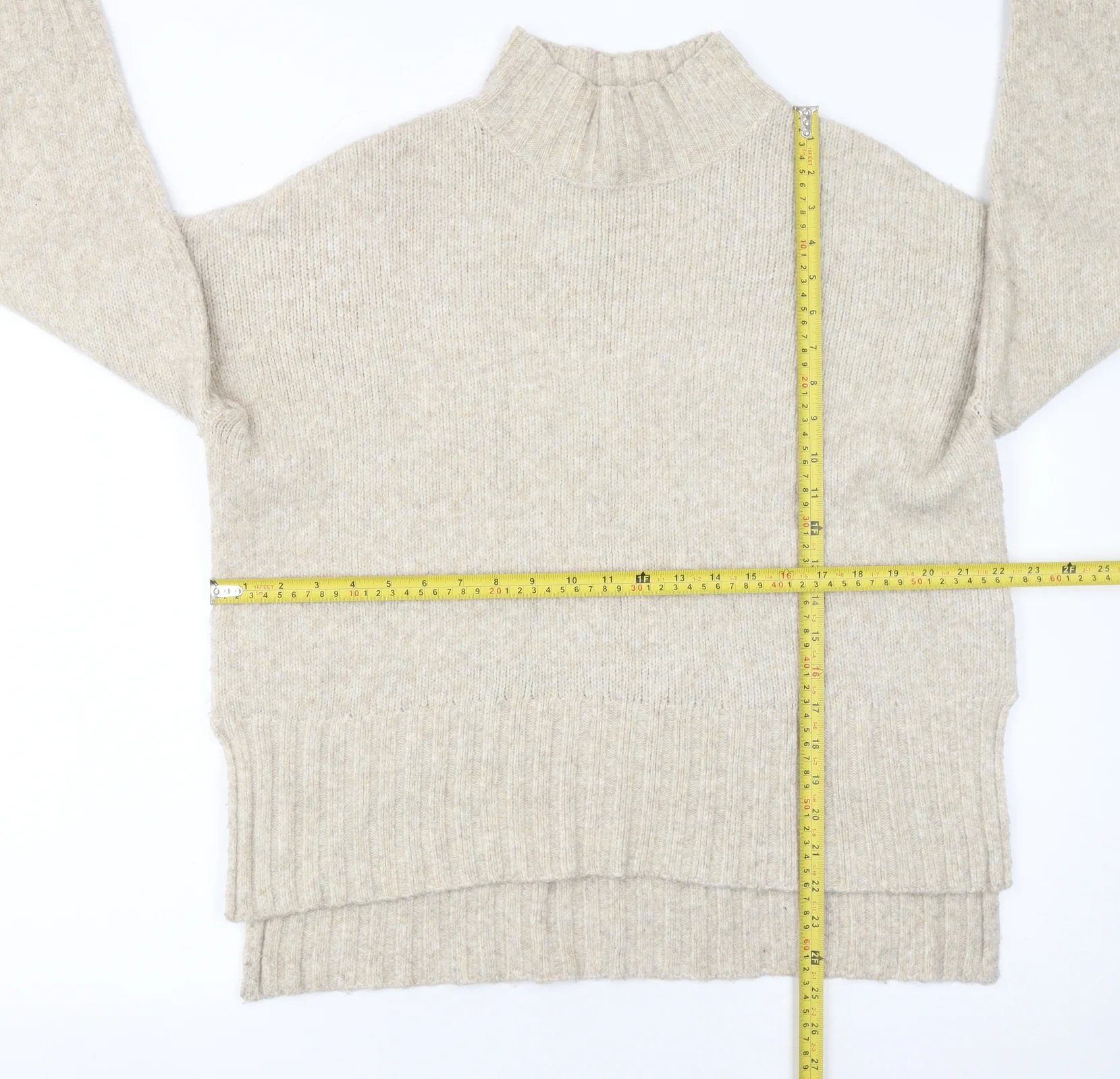 New Look Women Beige Mock Neck Relaxed Knit Pullover Jumper M - Image 2
