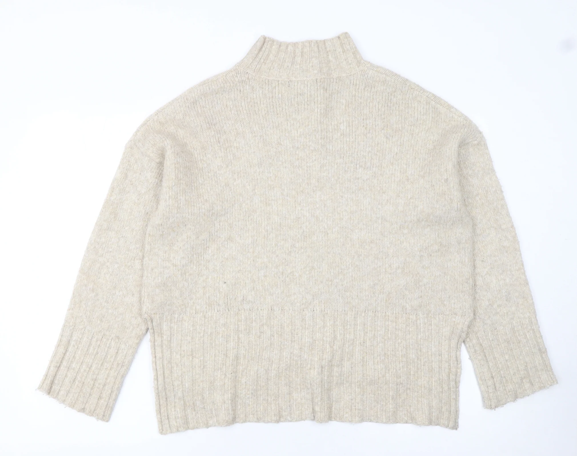 New Look Women Beige Mock Neck Relaxed Knit Pullover Jumper M - Image 3