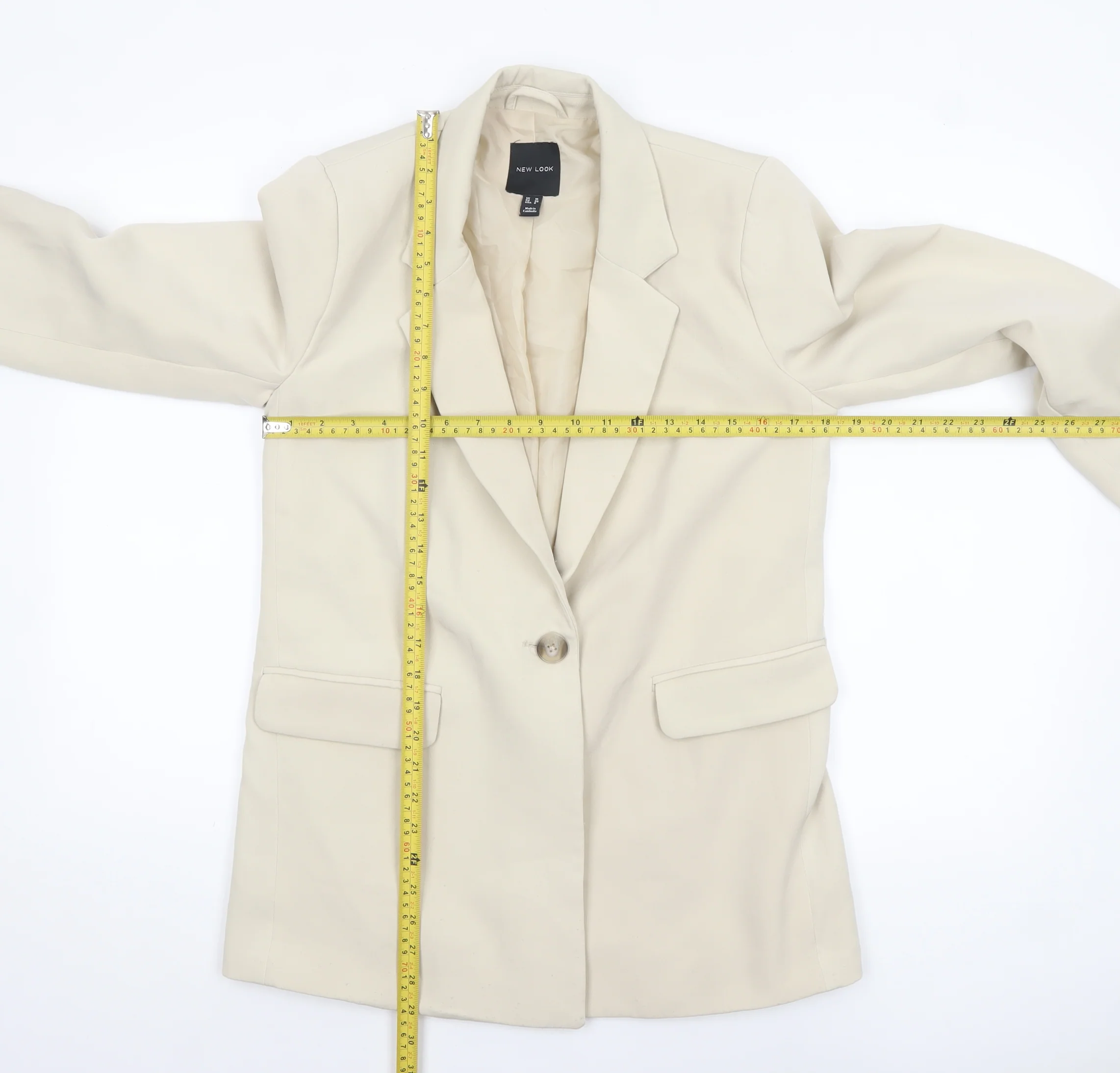 New Look Women Beige Single-Breasted Blazer UK 10 Lined Classic Style - Image 2