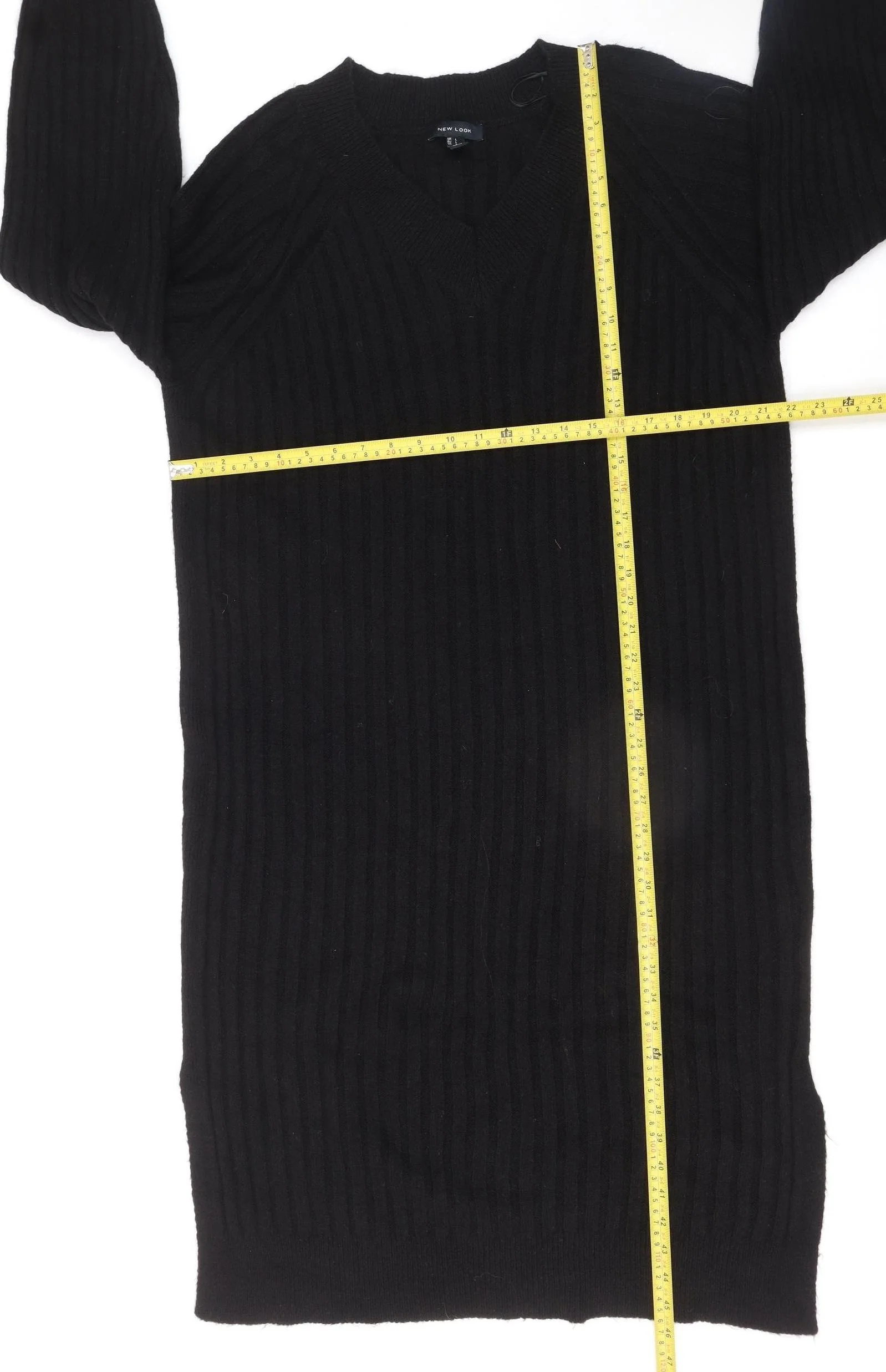 New Look Women Black L Jumper Midi Dress V-Neck Knit - Image 2