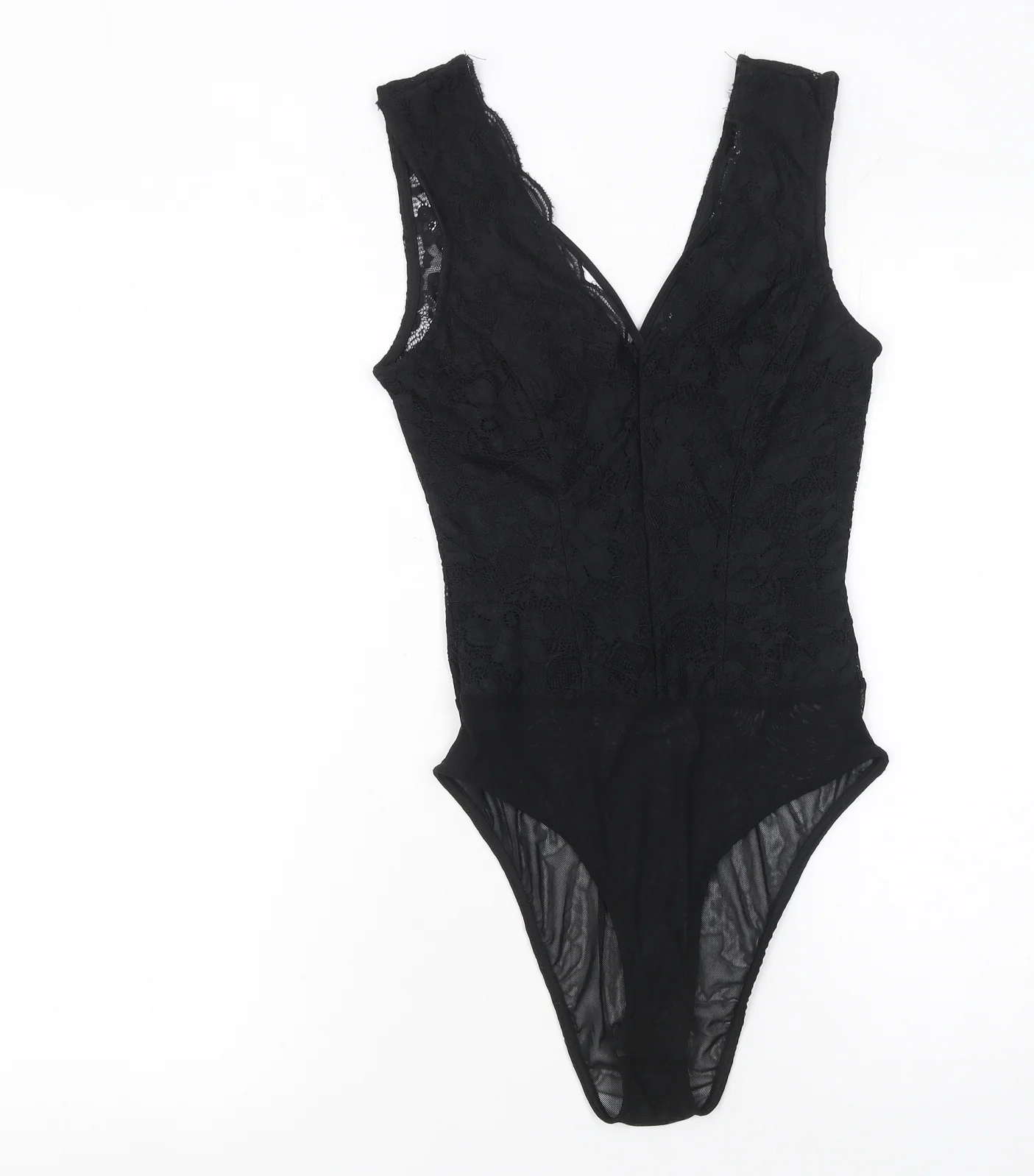 New Look Women Black Lace Sleeveless Bodysuit UK 6 Petite Fit