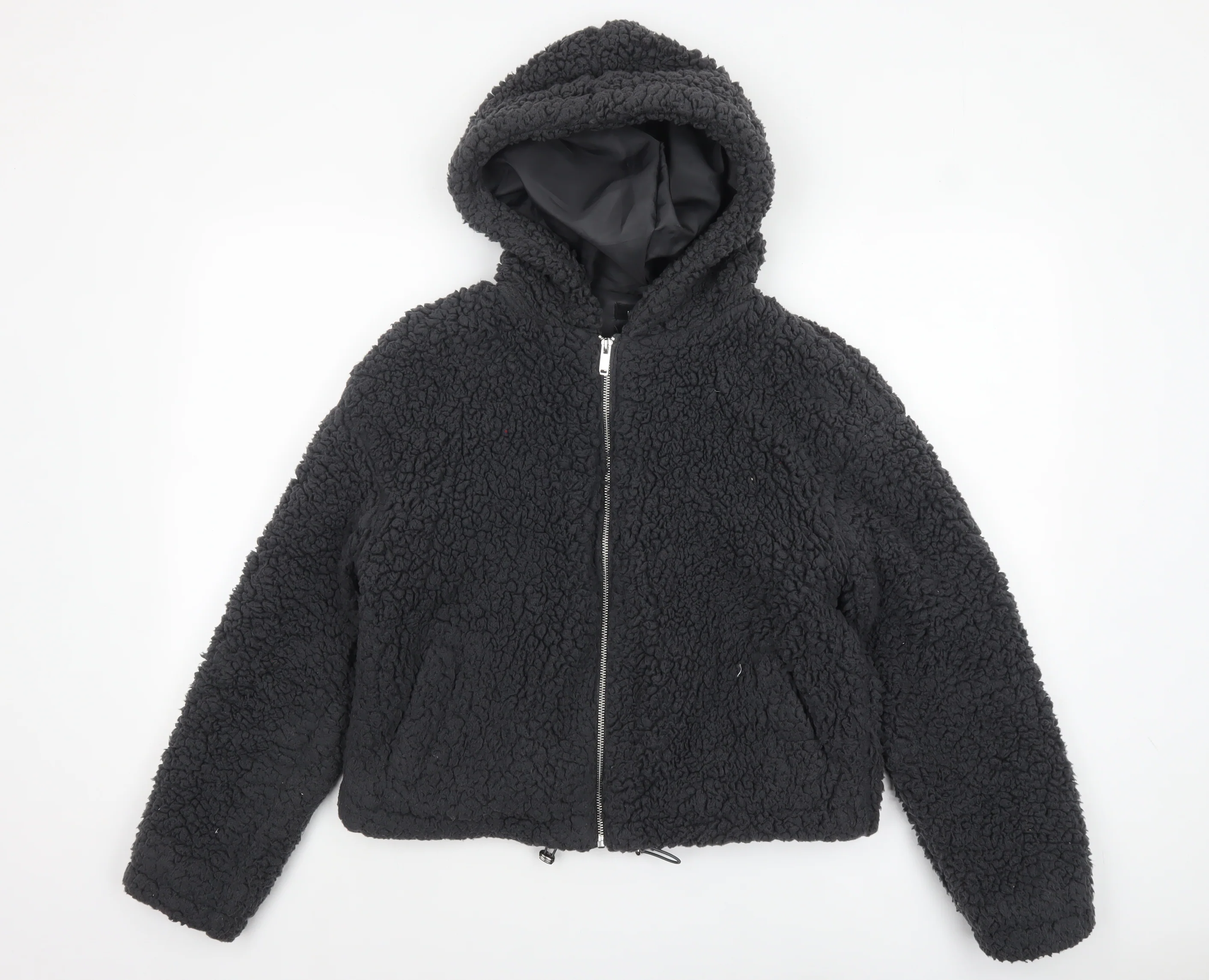 New Look Women Black Short Hooded Fleece Puffer Jacket Size S
