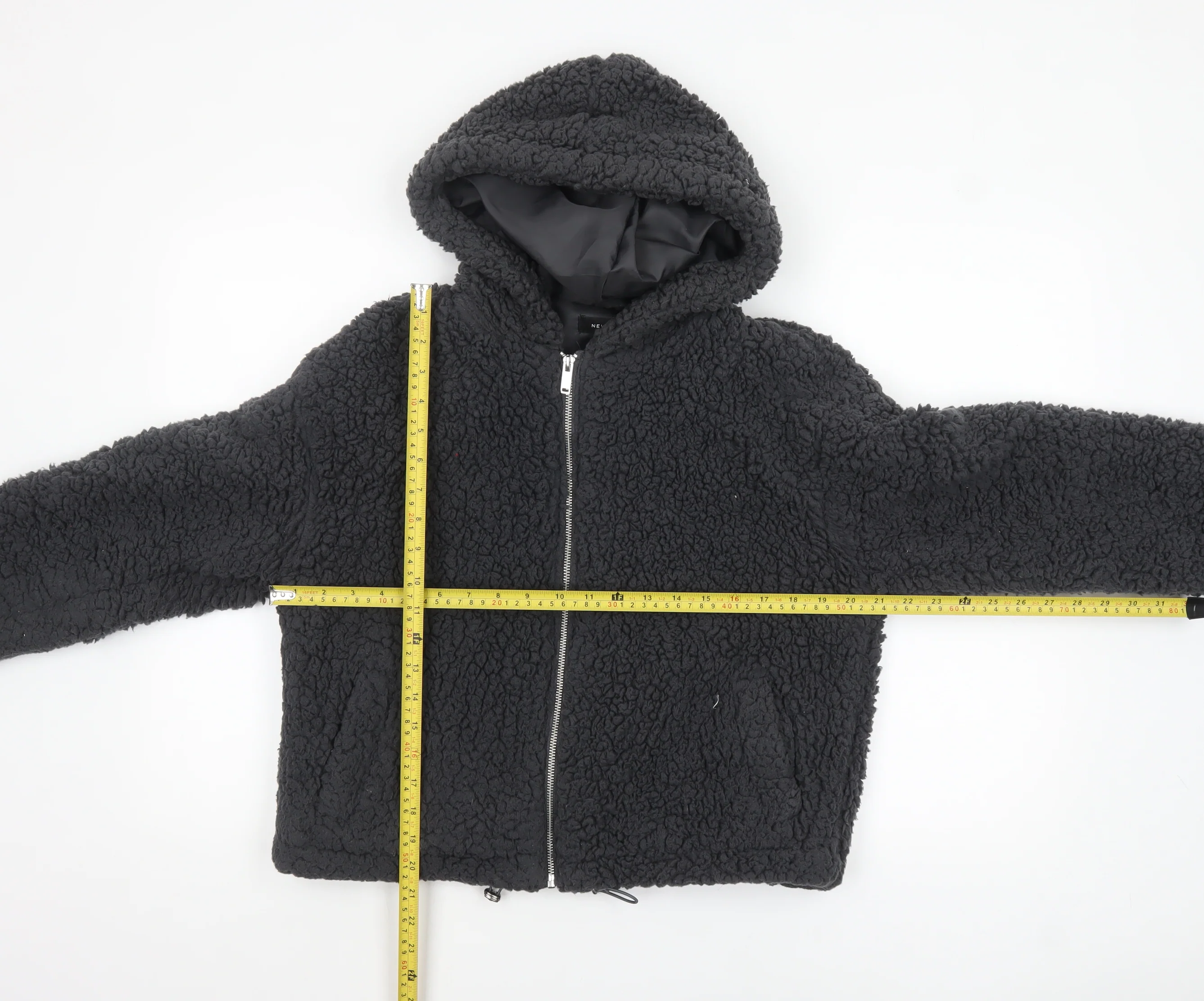 New Look Women Black Short Hooded Fleece Puffer Jacket Size S - Image 2