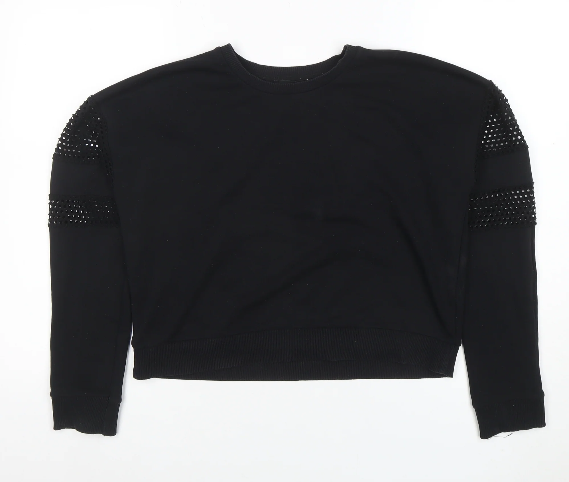 New Look Women Black Size 12 Studded Sleeve Crew Neck Jumper