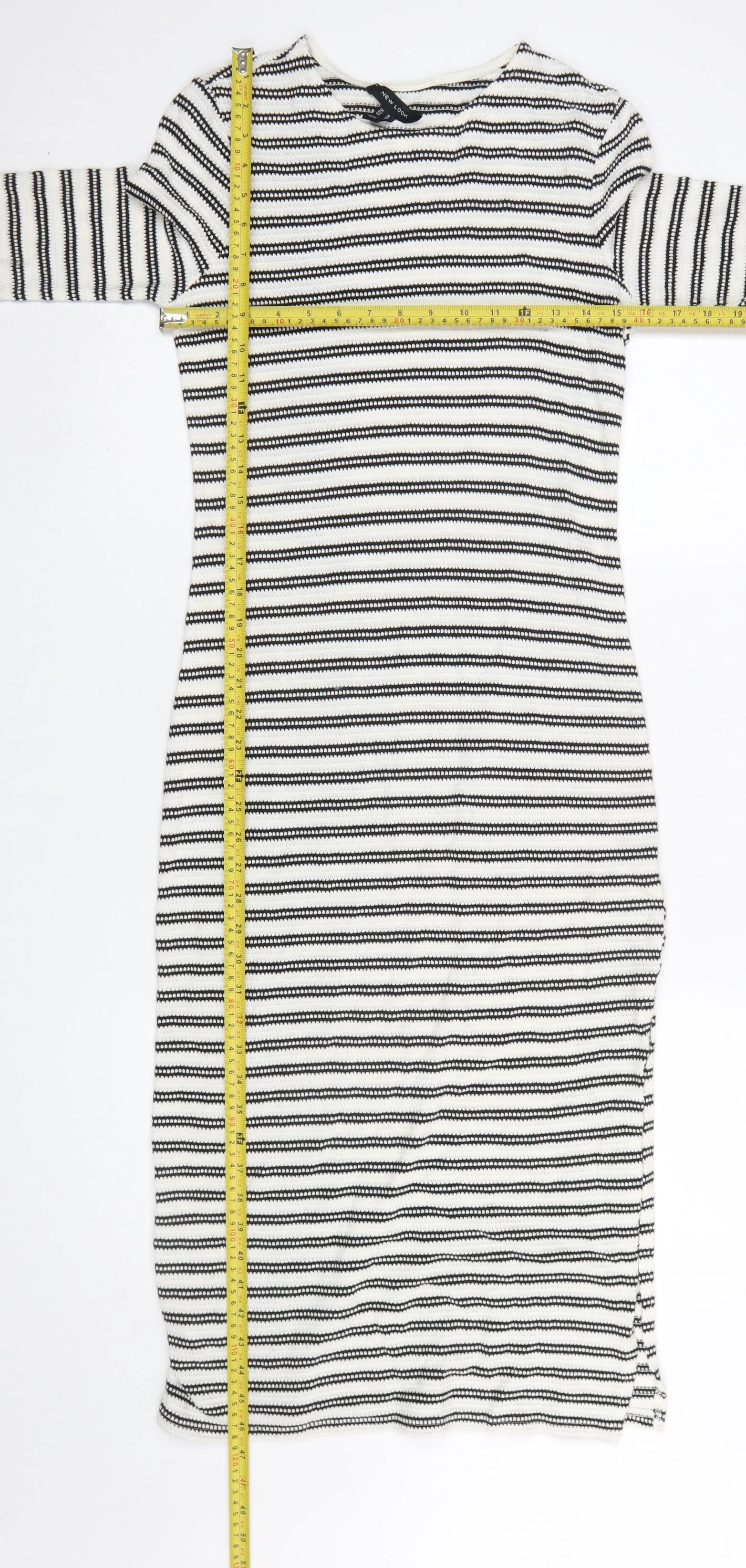 New Look Women Black White Striped Knit Bodycon Dress Size 10 - Image 2