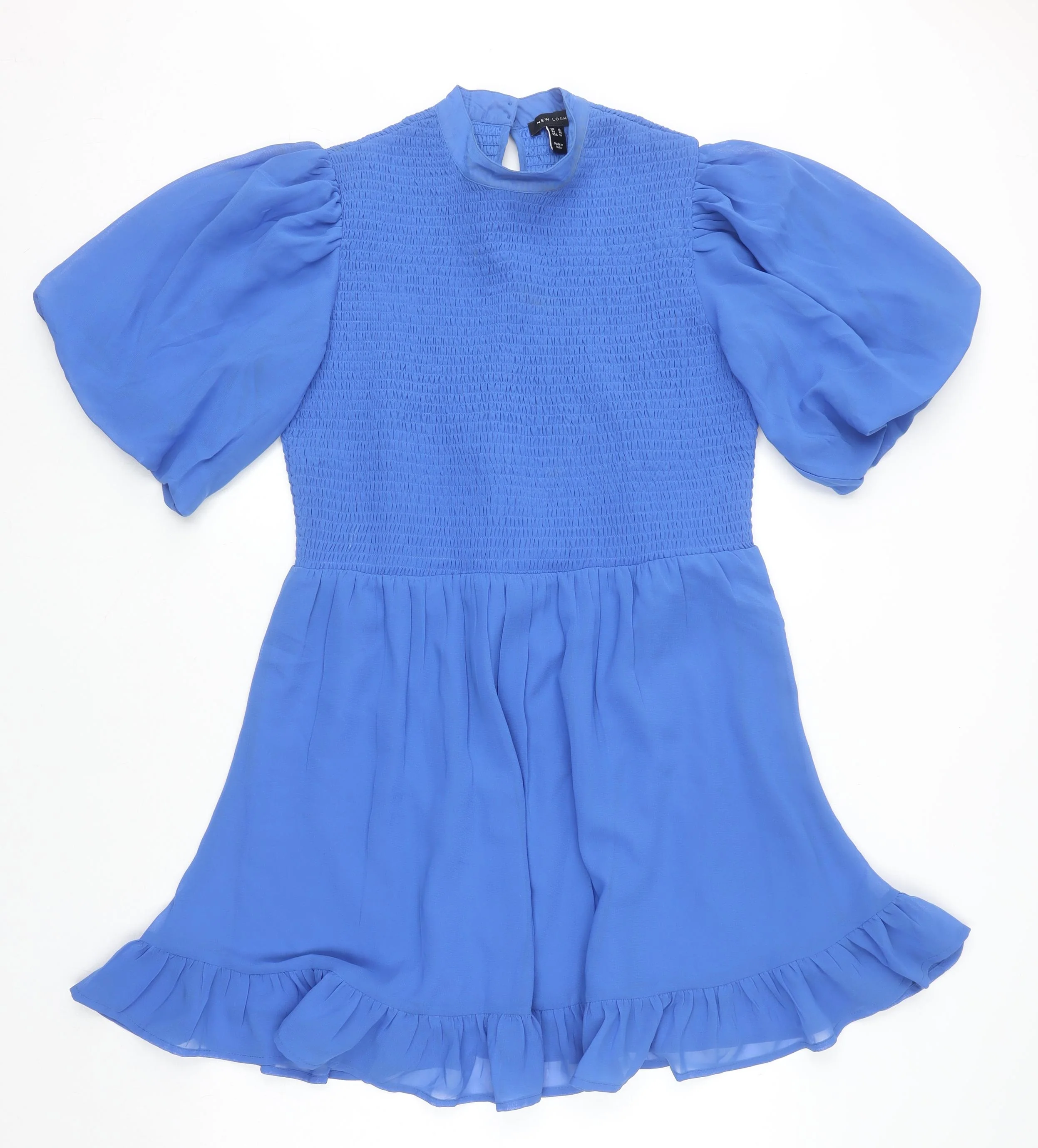 New Look Women Blue A-Line Puff Sleeve Short Dress Size 18