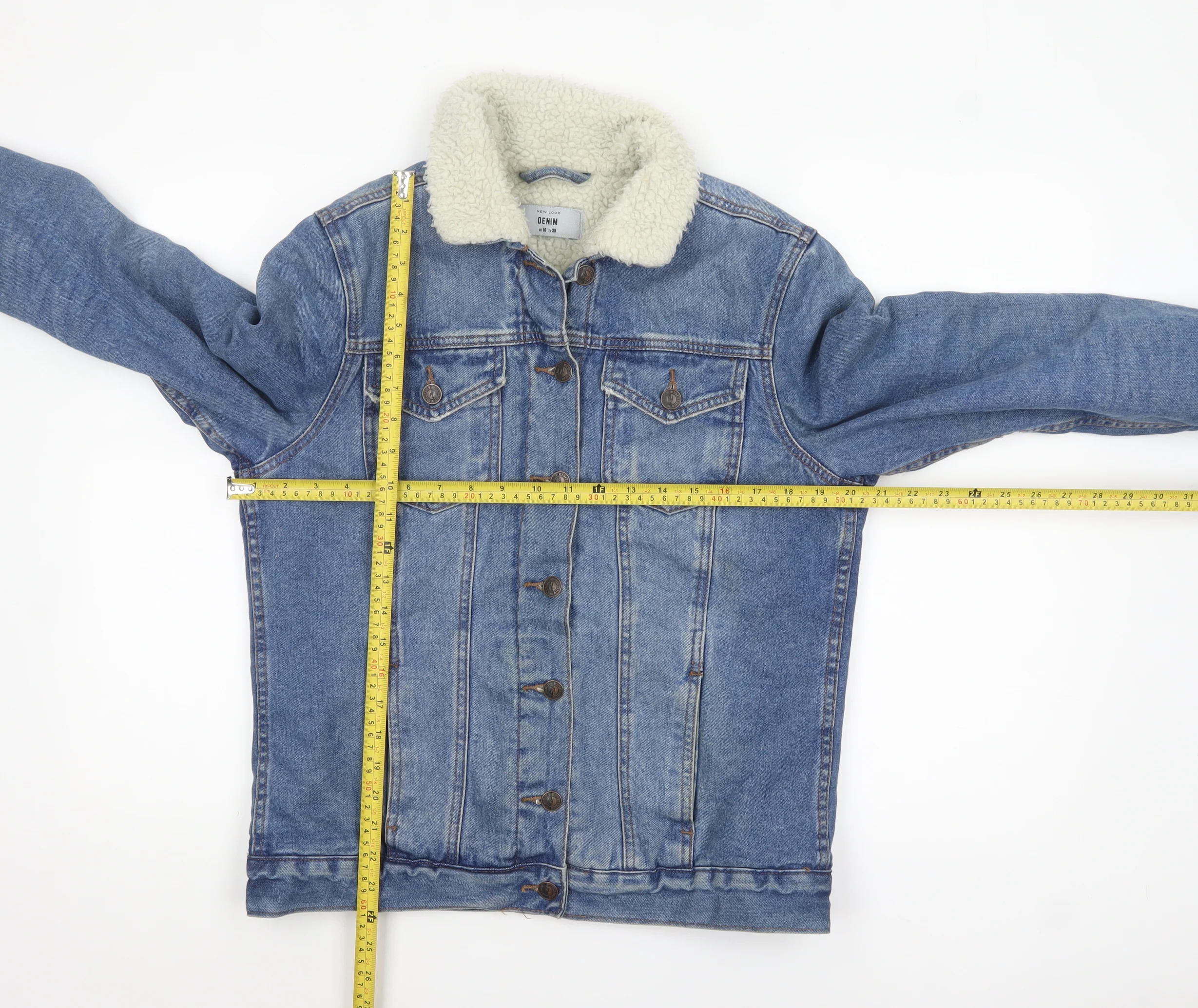 New Look Women Blue Sherpa Lined Denim Jacket Size 10 - Image 2