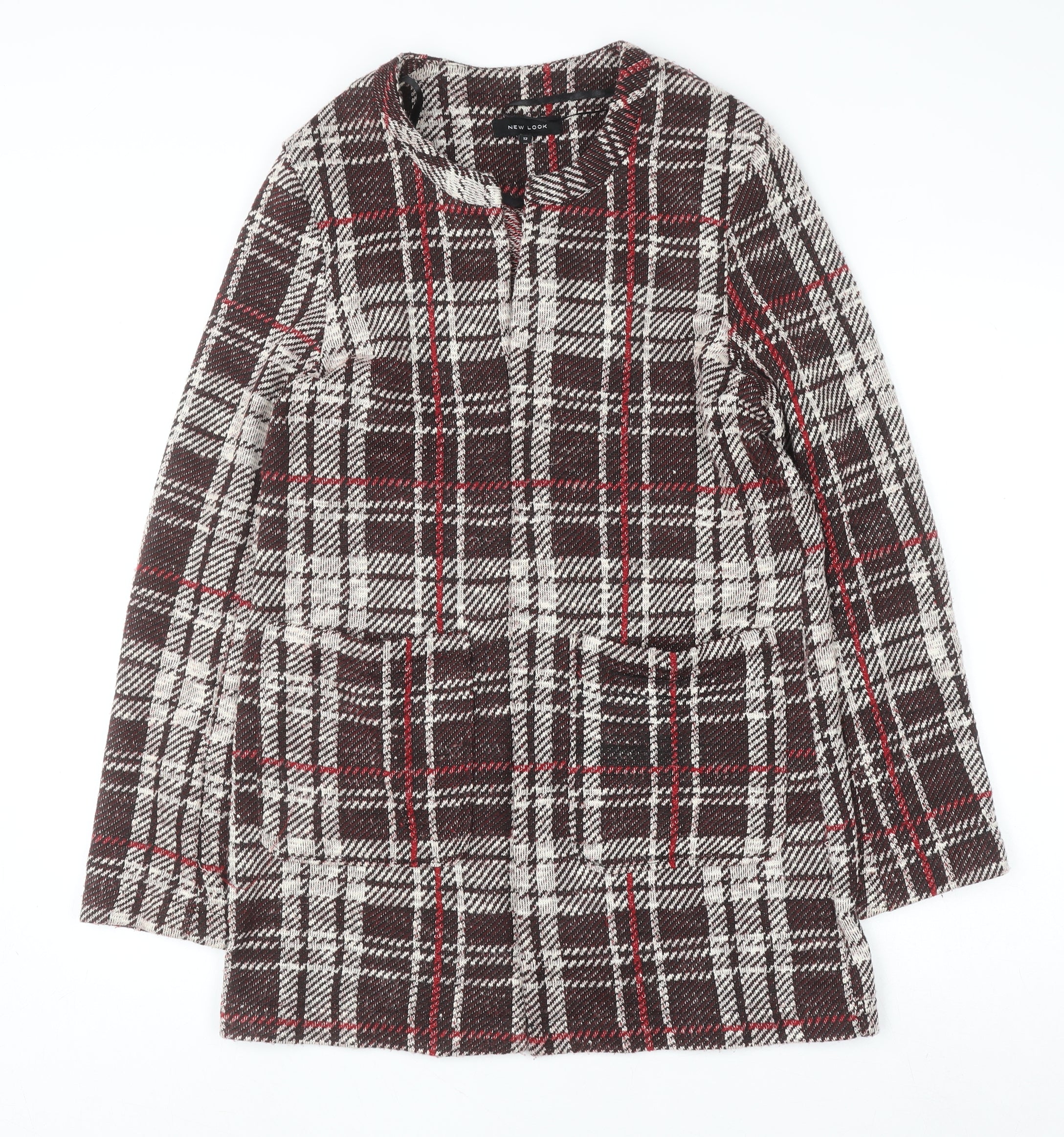 New Look Women Brown Check Tweed Mid-Length Coat UK 12
