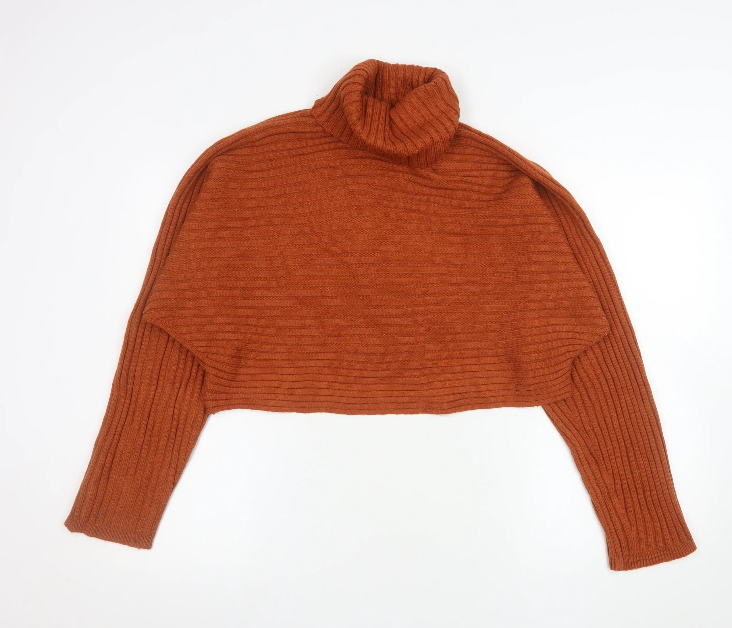 New Look Women Brown Roll Neck Ribbed Knit Long Sleeve Jumper Size L