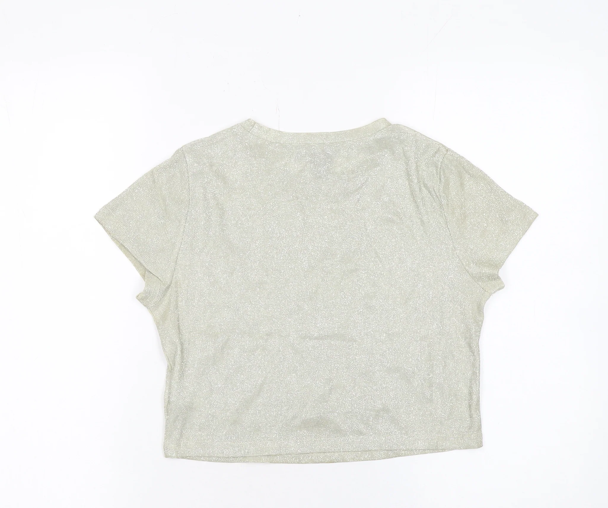 New Look Women Gold Cropped Glitter T-Shirt Size 8 Short Sleeve - Image 3