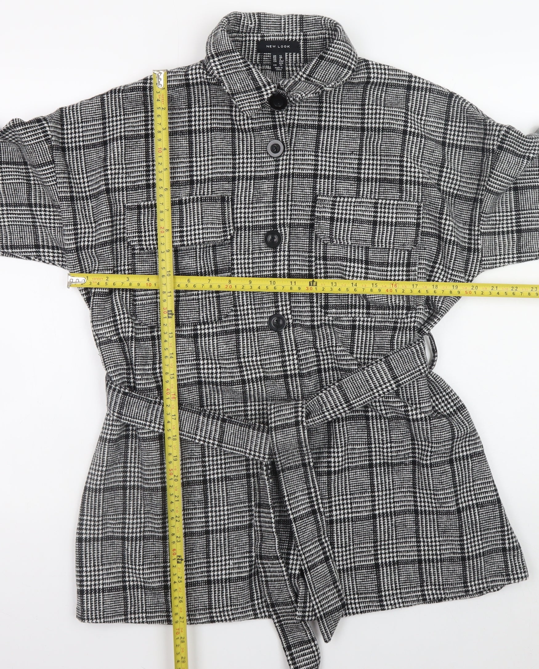 New Look Women Grey Check Belted Shacket Jacket Size 12 - Image 2