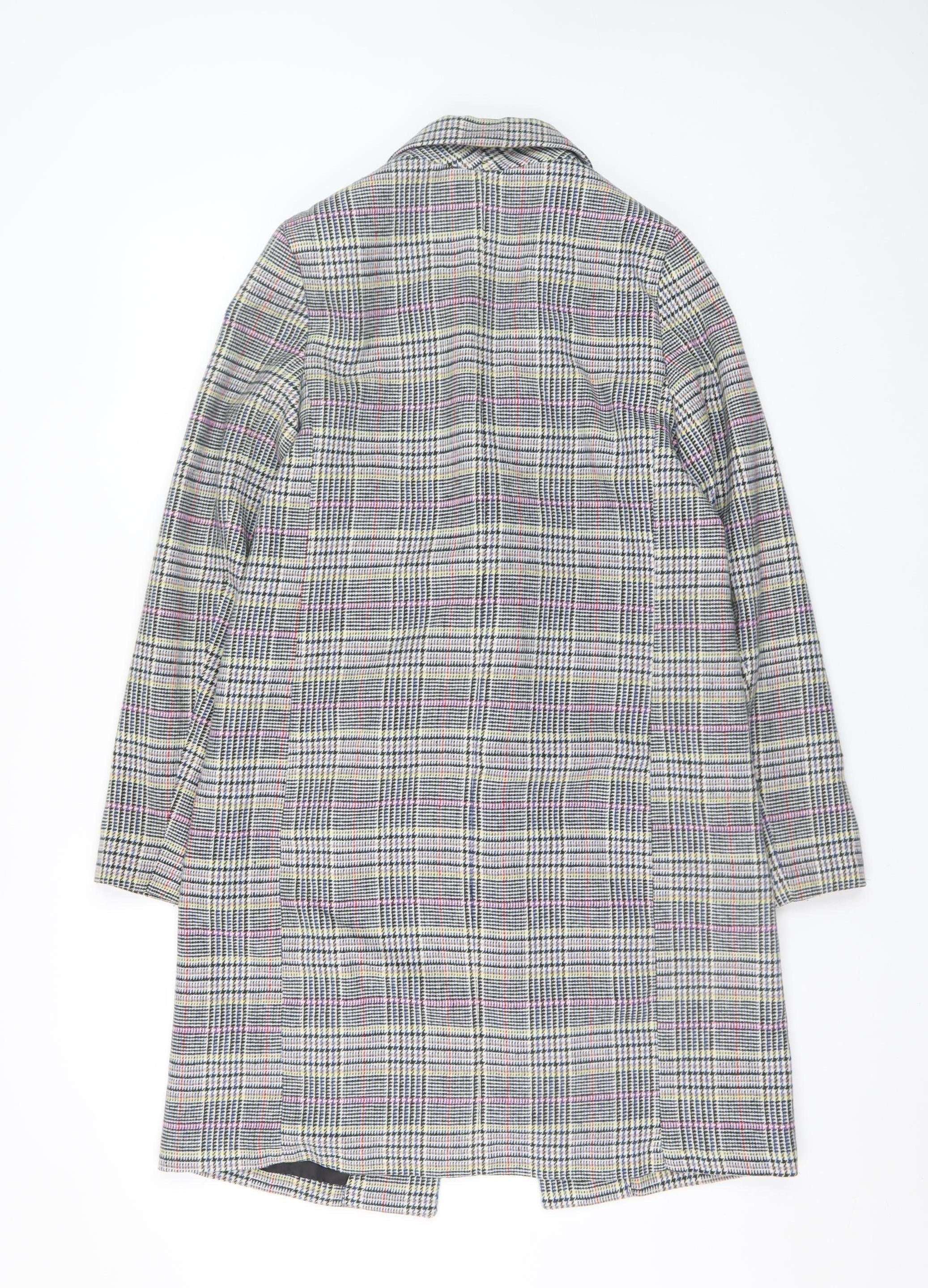 New Look Women Grey Checked Mid-Length Overcoat UK 8 Lined Blazer Style - Image 3