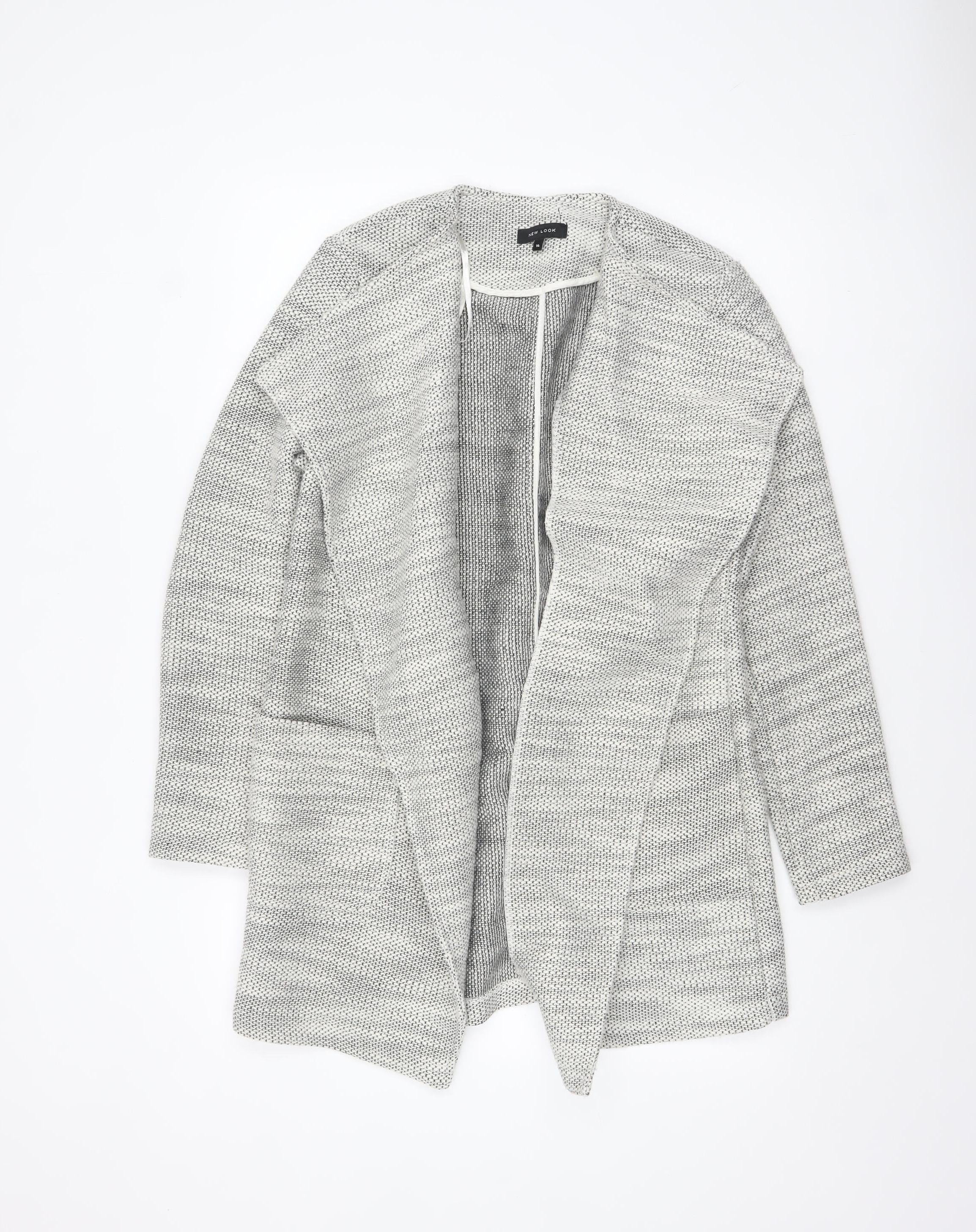 New Look Women Grey Knit Coatigan Size 14 Open Front Casual
