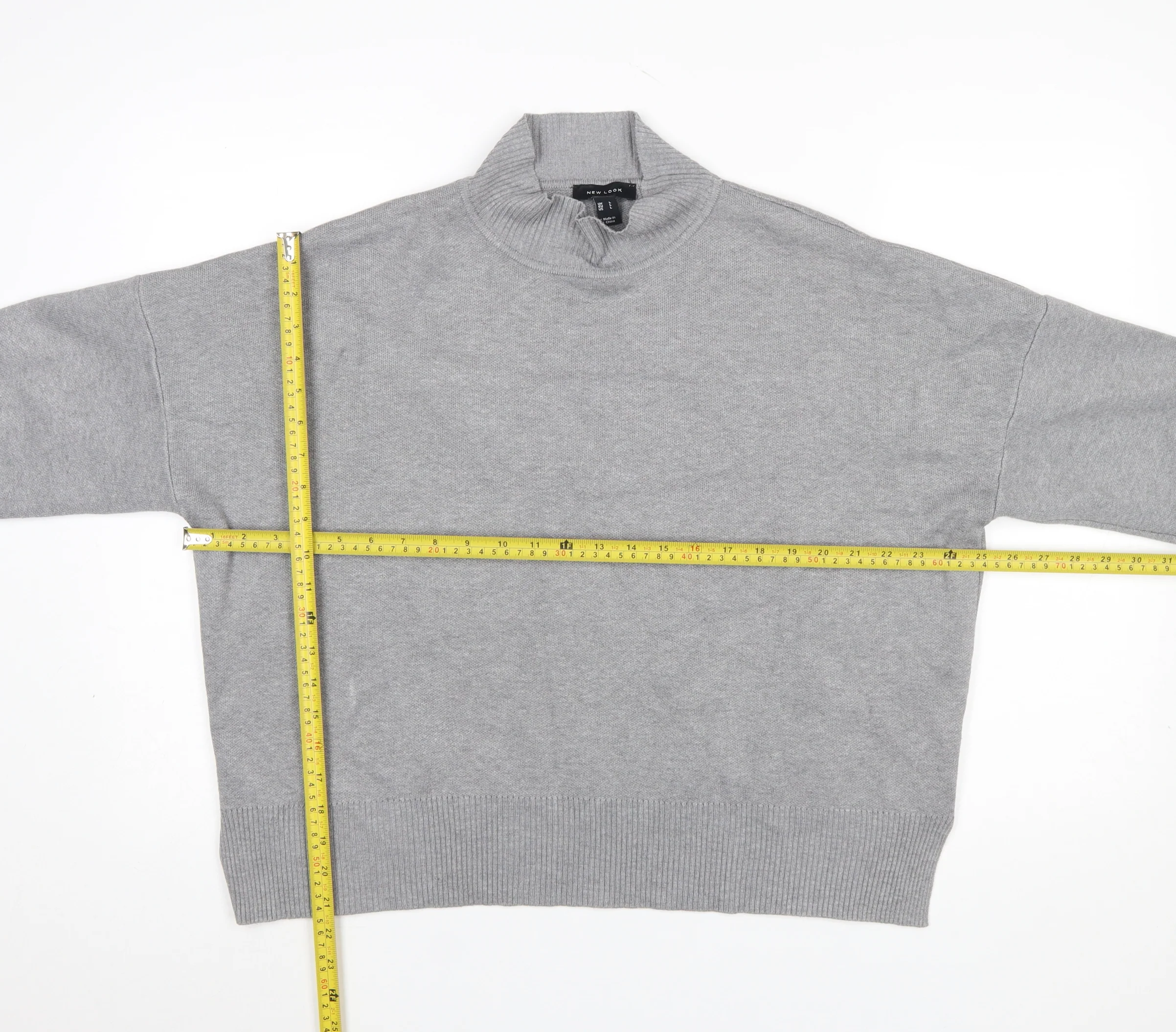 New Look Women Grey Mock Neck Knit Pullover Jumper Size L - Image 2