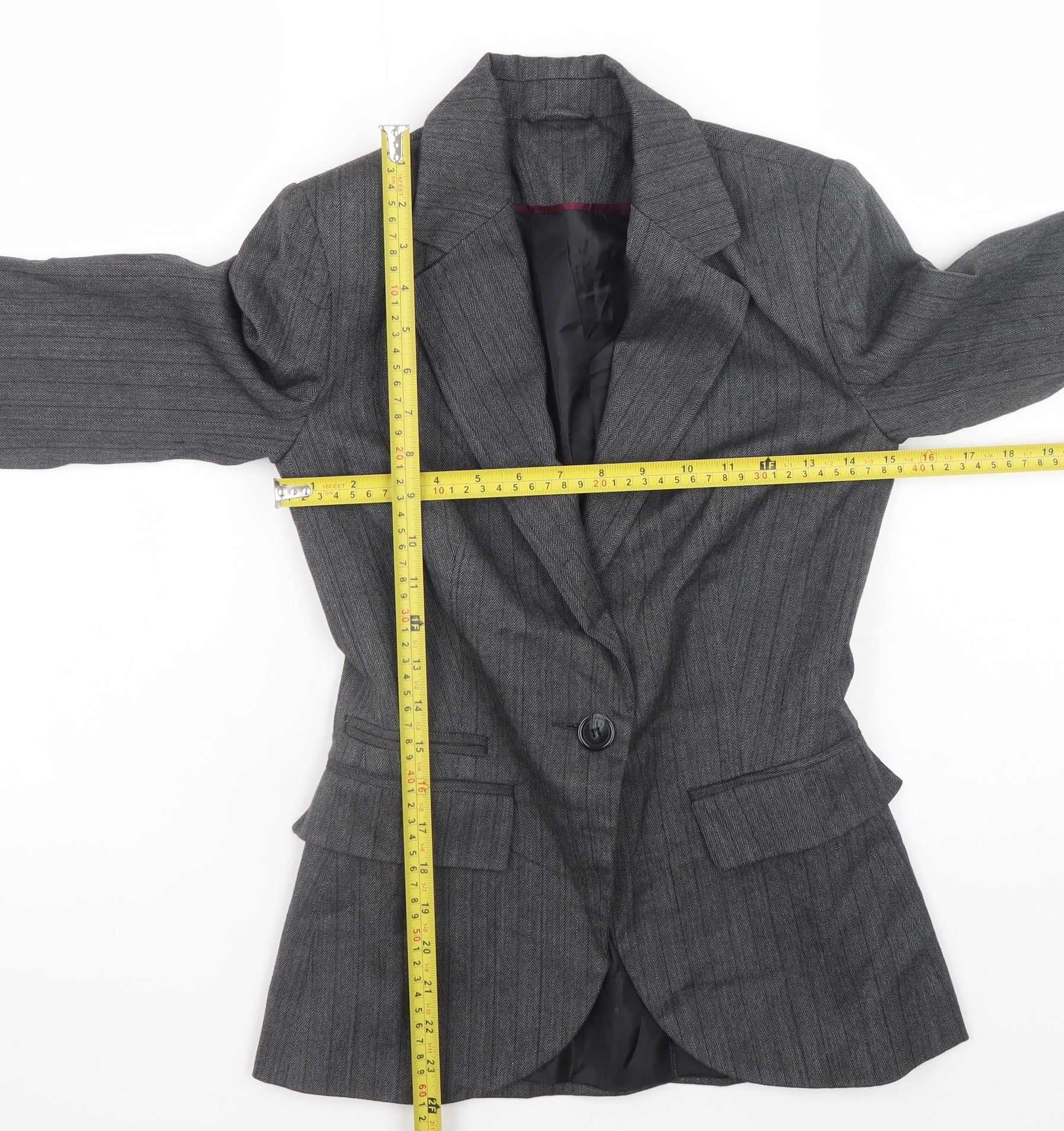 New Look Women Grey Pinstripe Slim Fit Blazer Jacket Size 8 - Image 2