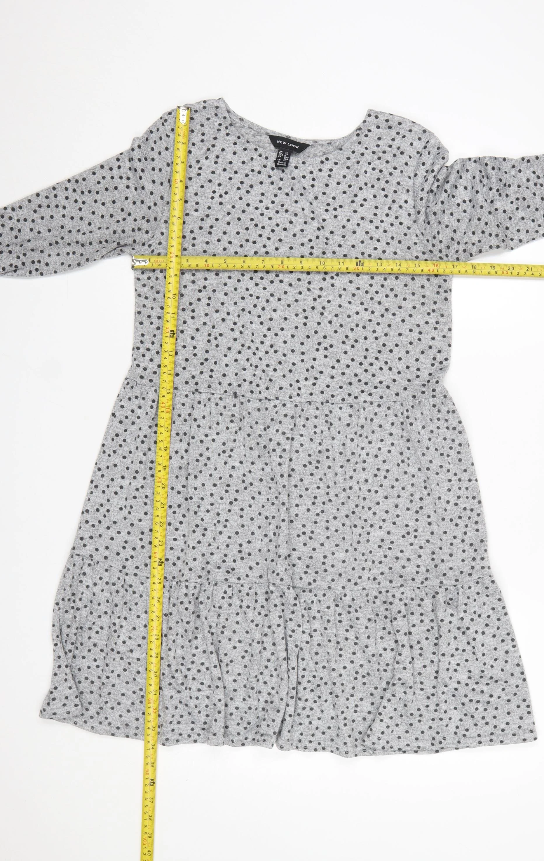 New Look Women Grey Polka Dot Skater Dress Size 12 Long Sleeve - Image 2