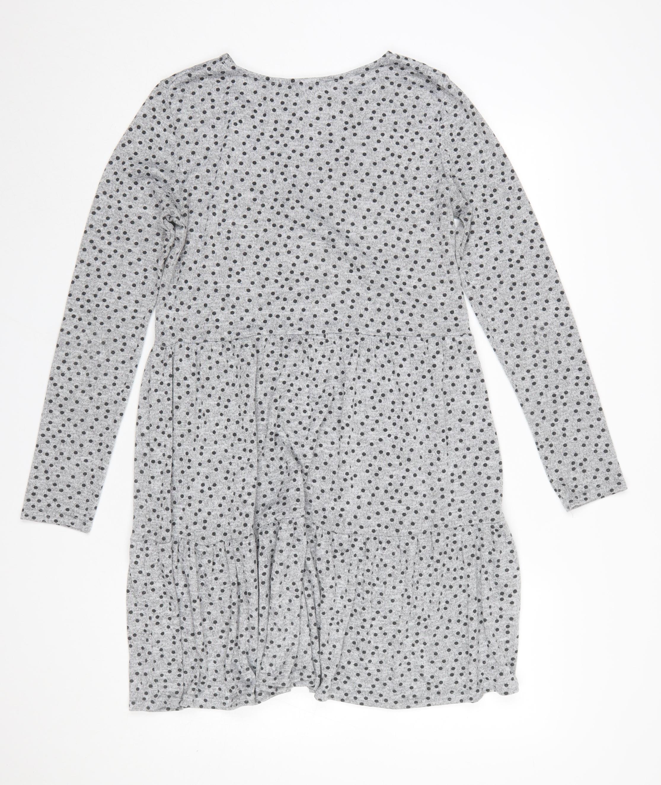 New Look Women Grey Polka Dot Skater Dress Size 12 Long Sleeve - Image 3