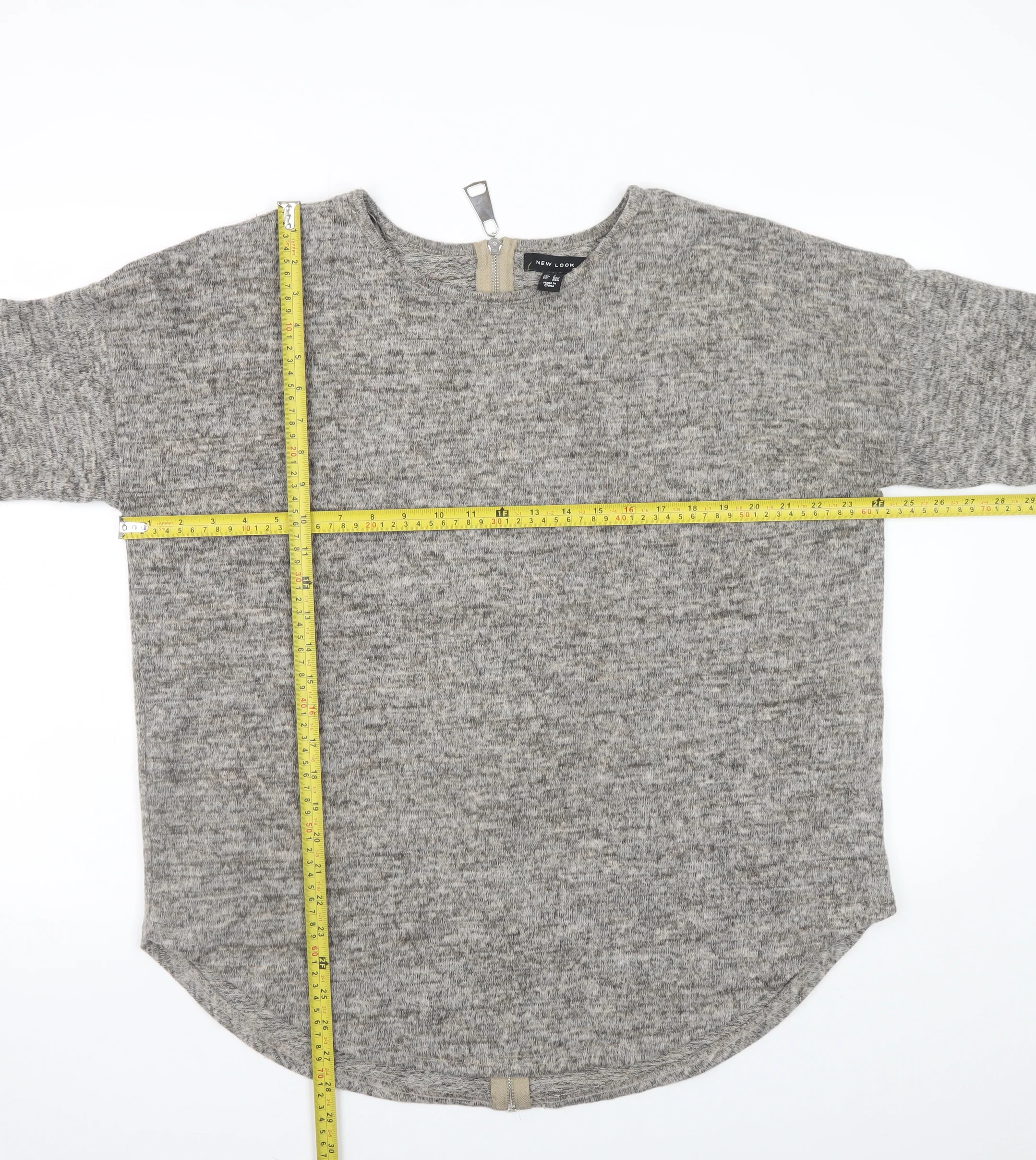 New Look Women Grey Pullover Sweatshirt L Long Sleeve Zip Back - Image 2