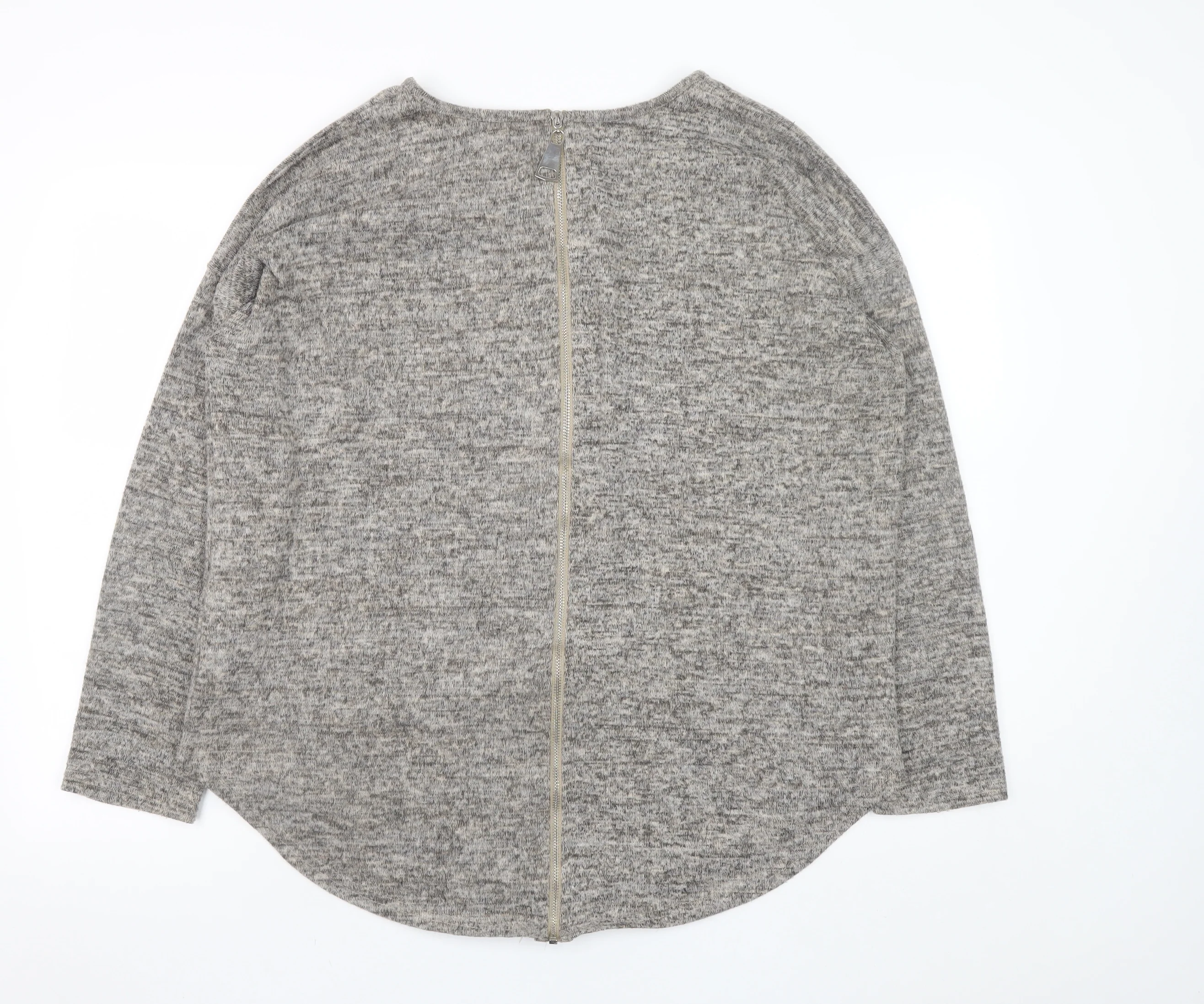 New Look Women Grey Pullover Sweatshirt L Long Sleeve Zip Back - Image 3