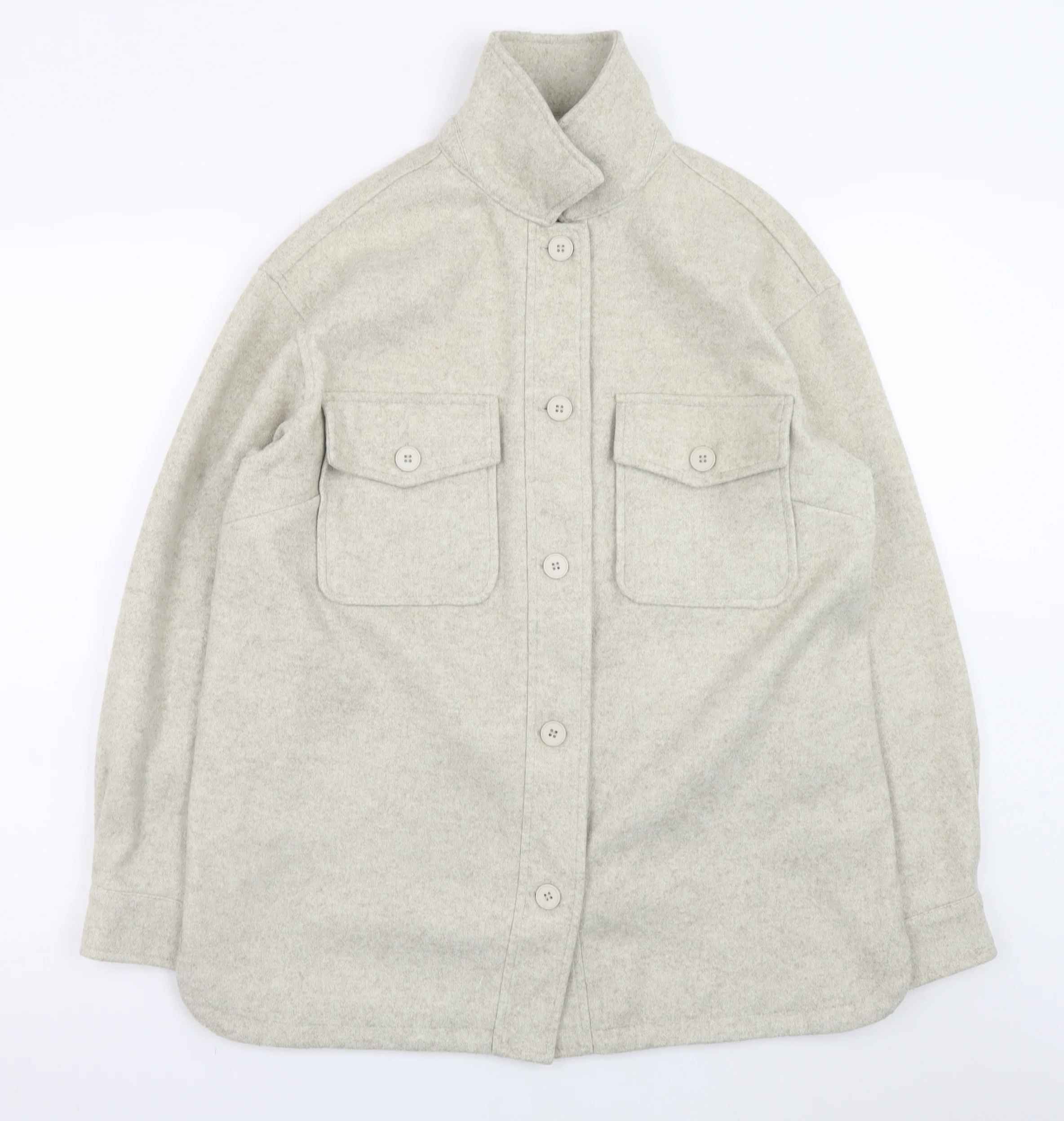 New Look Women Grey Wool-Blend Button Jacket UK 12