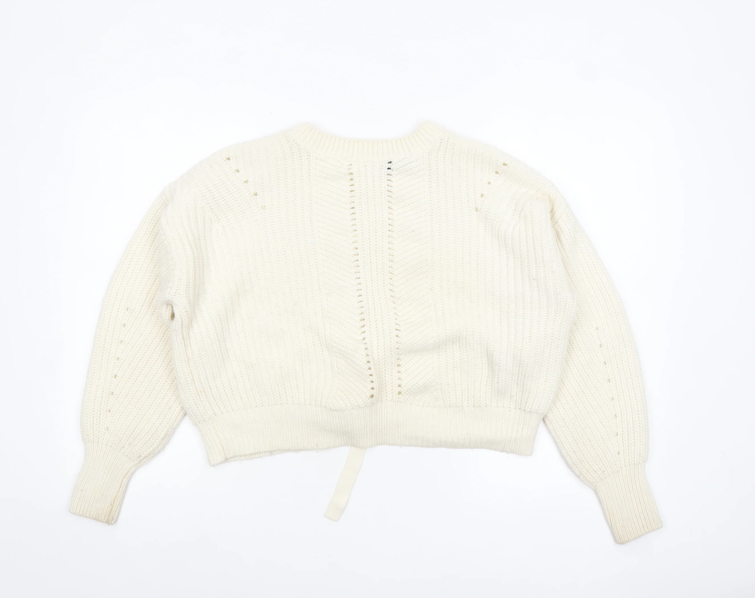 New Look Women Ivory Chunky Knit Bow Detail Jumper Size S