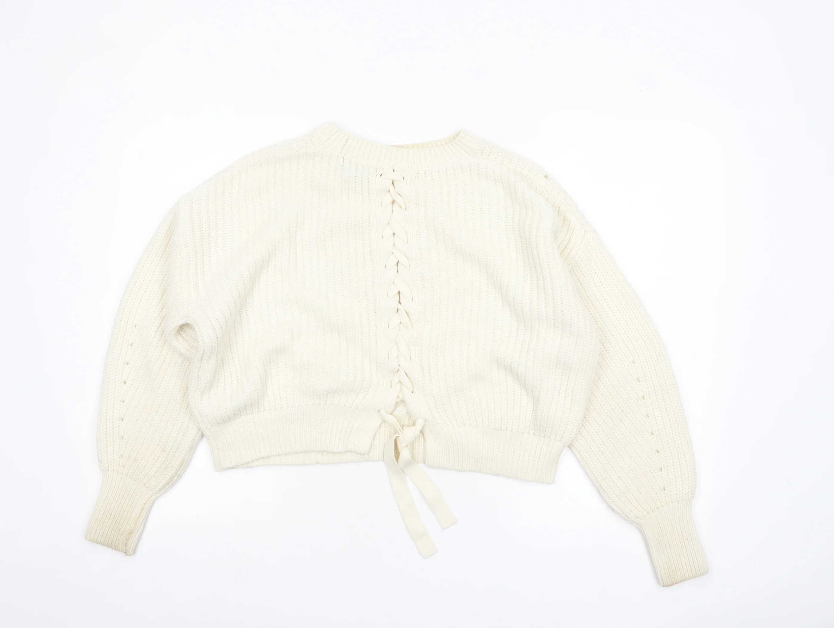 New Look Women Ivory Chunky Knit Bow Detail Jumper Size S - Image 3