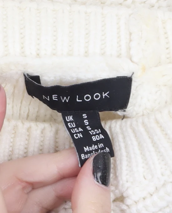 New Look Women Ivory Chunky Knit Bow Detail Jumper Size S - Image 5