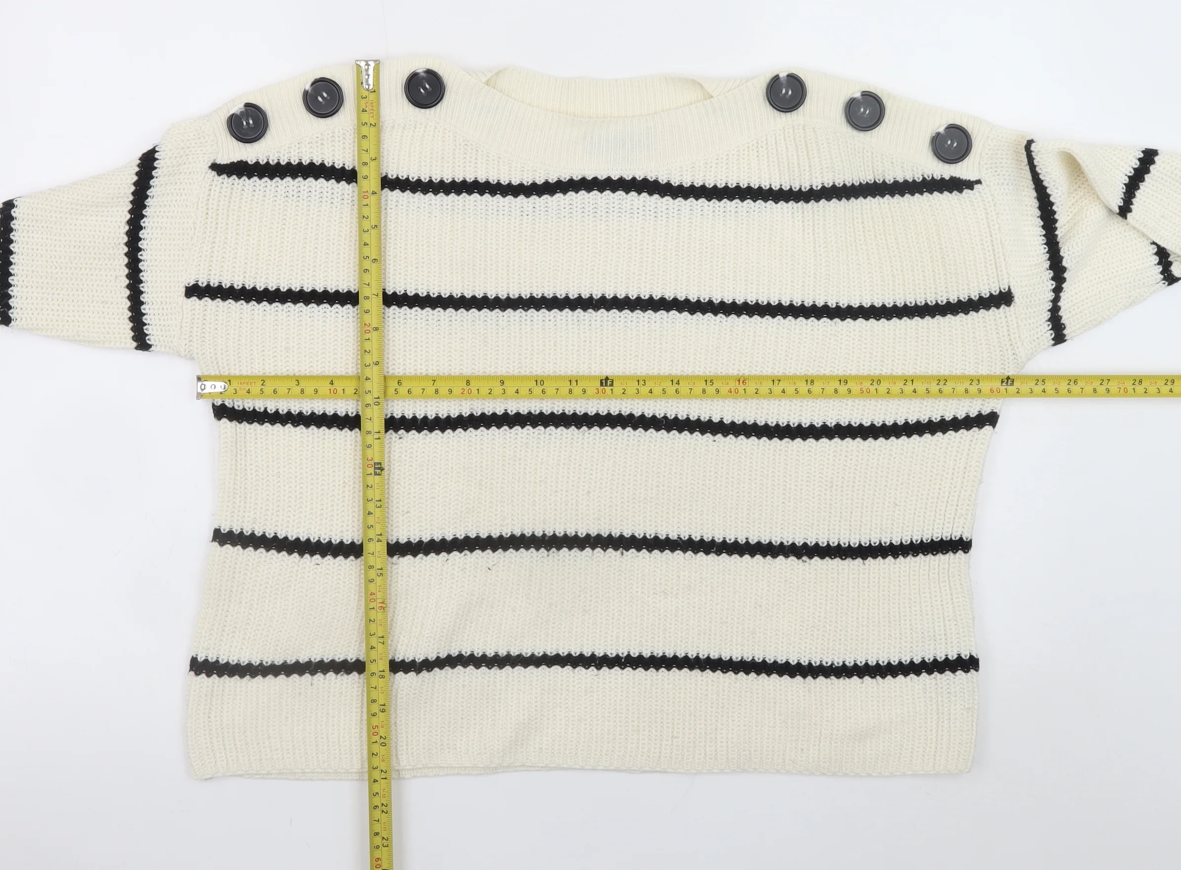 New Look Women Ivory Striped Button Shoulder Knit Jumper Size S - Image 2