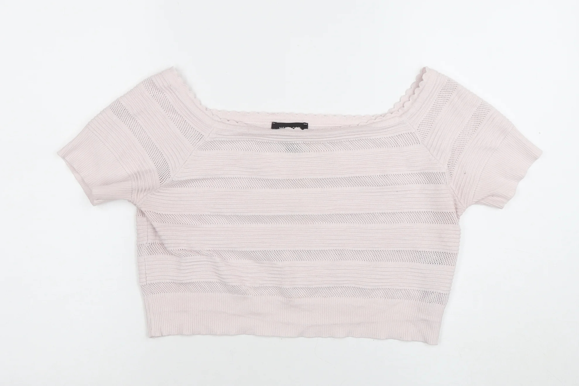 New Look Women Pink Knit Cropped Square Neck Short Sleeve Top Size 18
