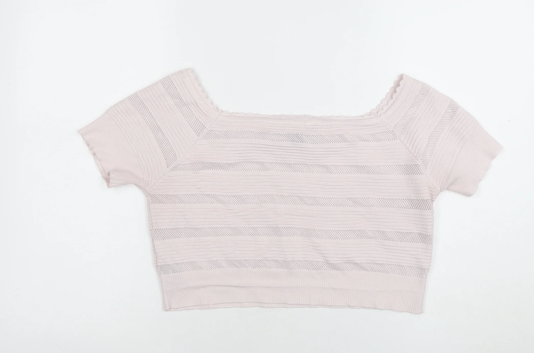 New Look Women Pink Knit Cropped Square Neck Short Sleeve Top Size 18 - Image 3