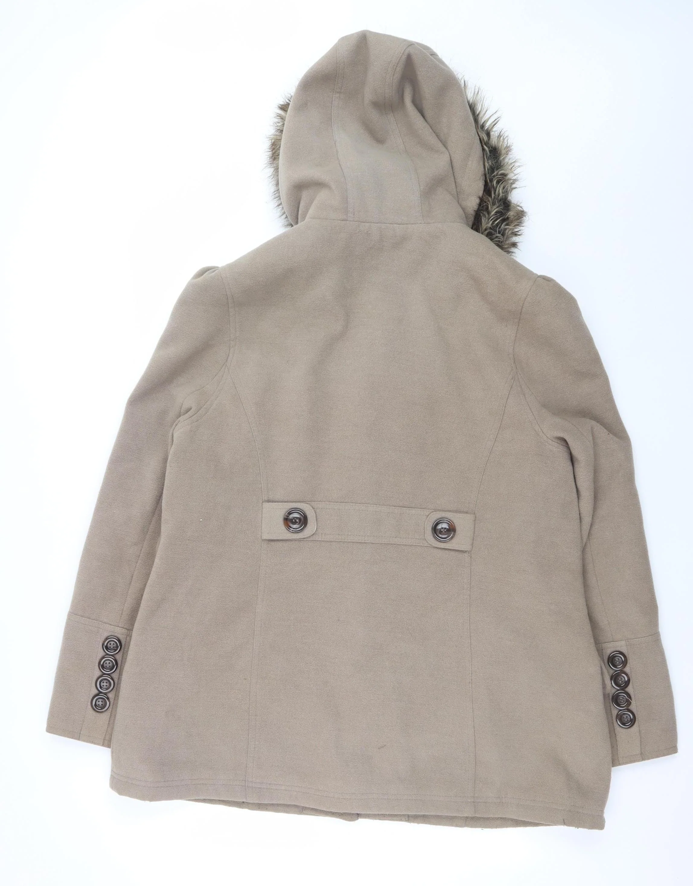 New Look Women’s Beige Hooded Duffle Coat Faux Fur Trim UK 18 - Image 3