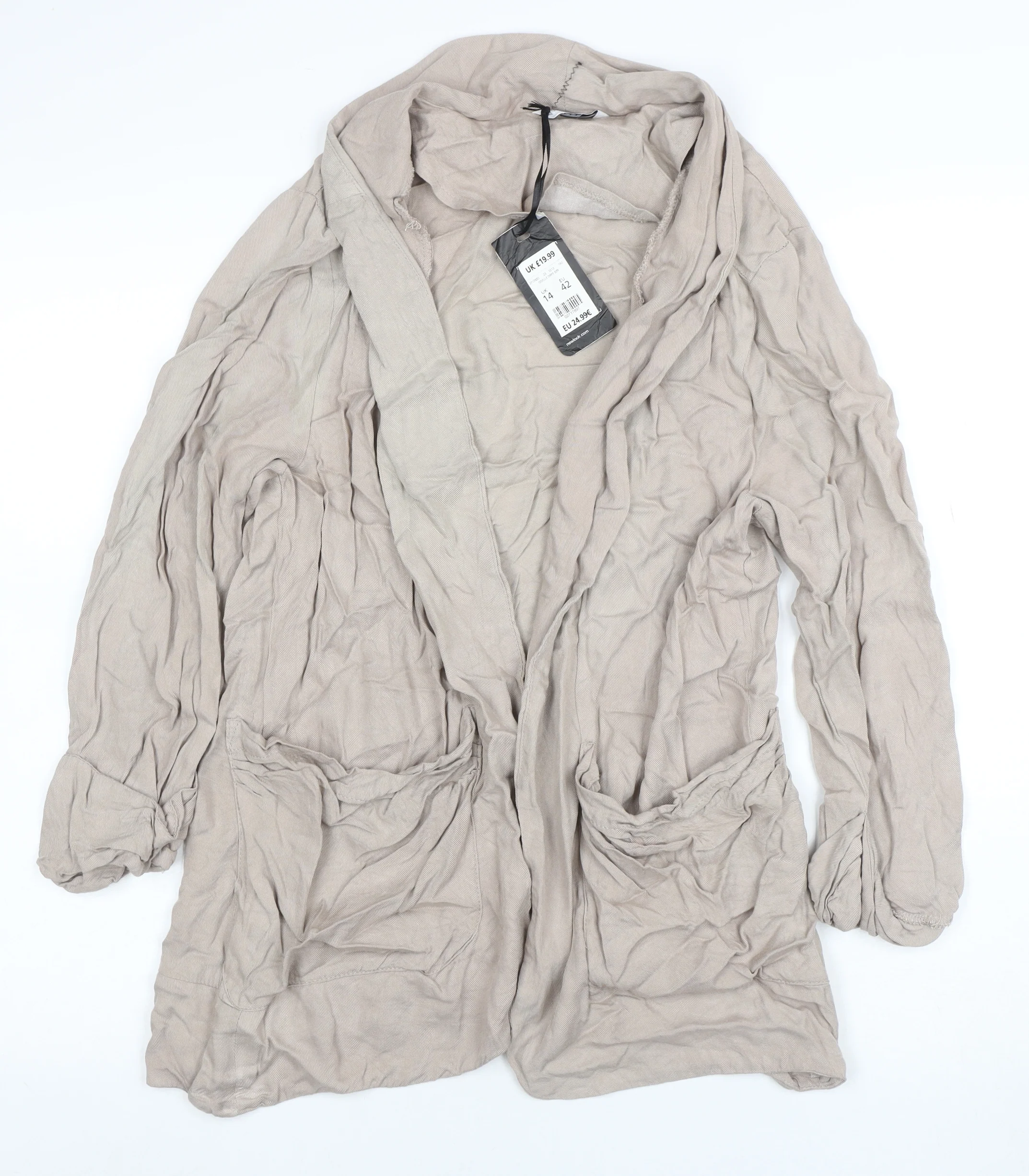 New Look Women’s Beige Long Sleeve Viscose Relaxed Blazer UK 14