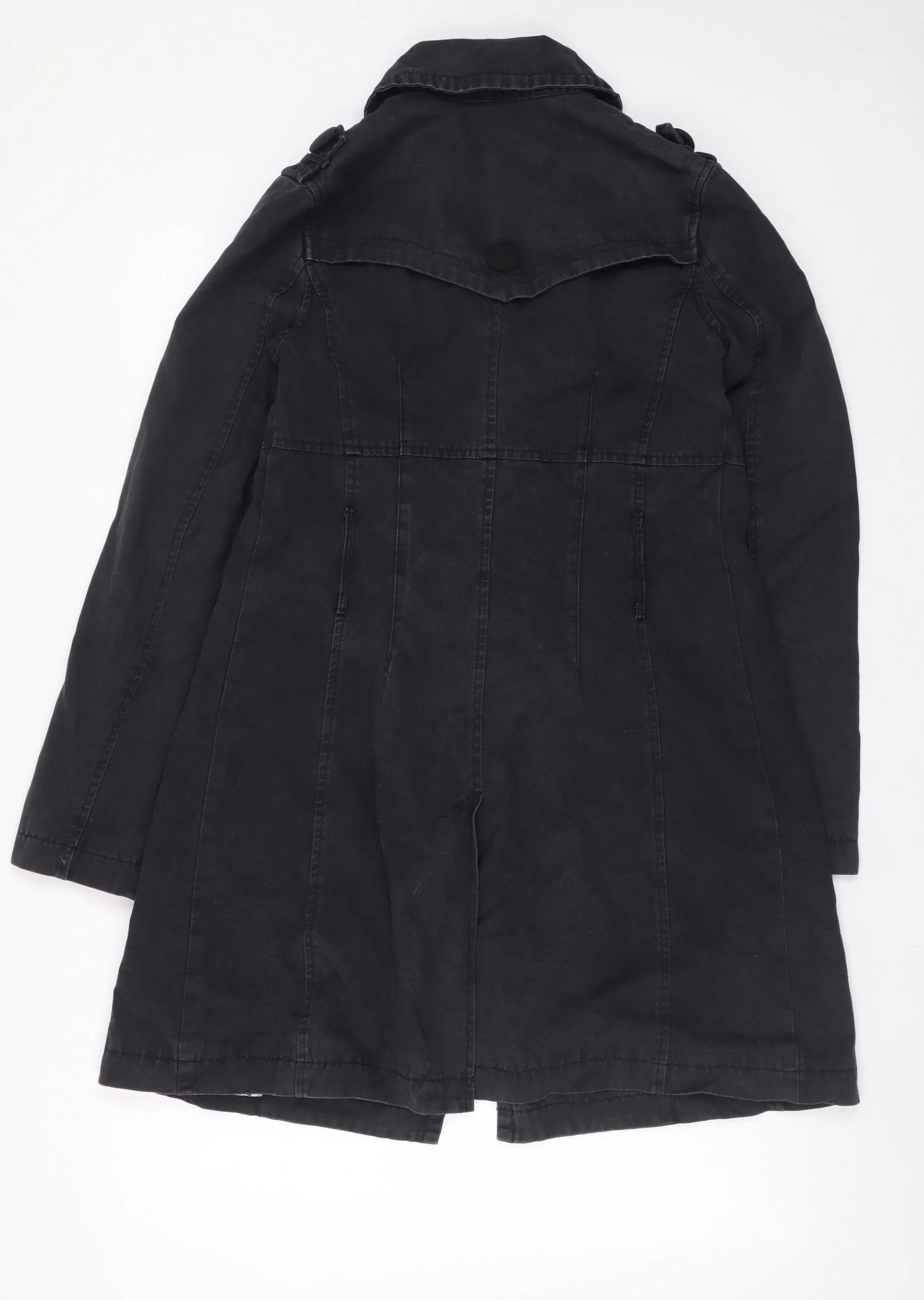 New Look Women’s Black Cotton Trench Coat Size 10 Long Sleeve Casual - Image 3