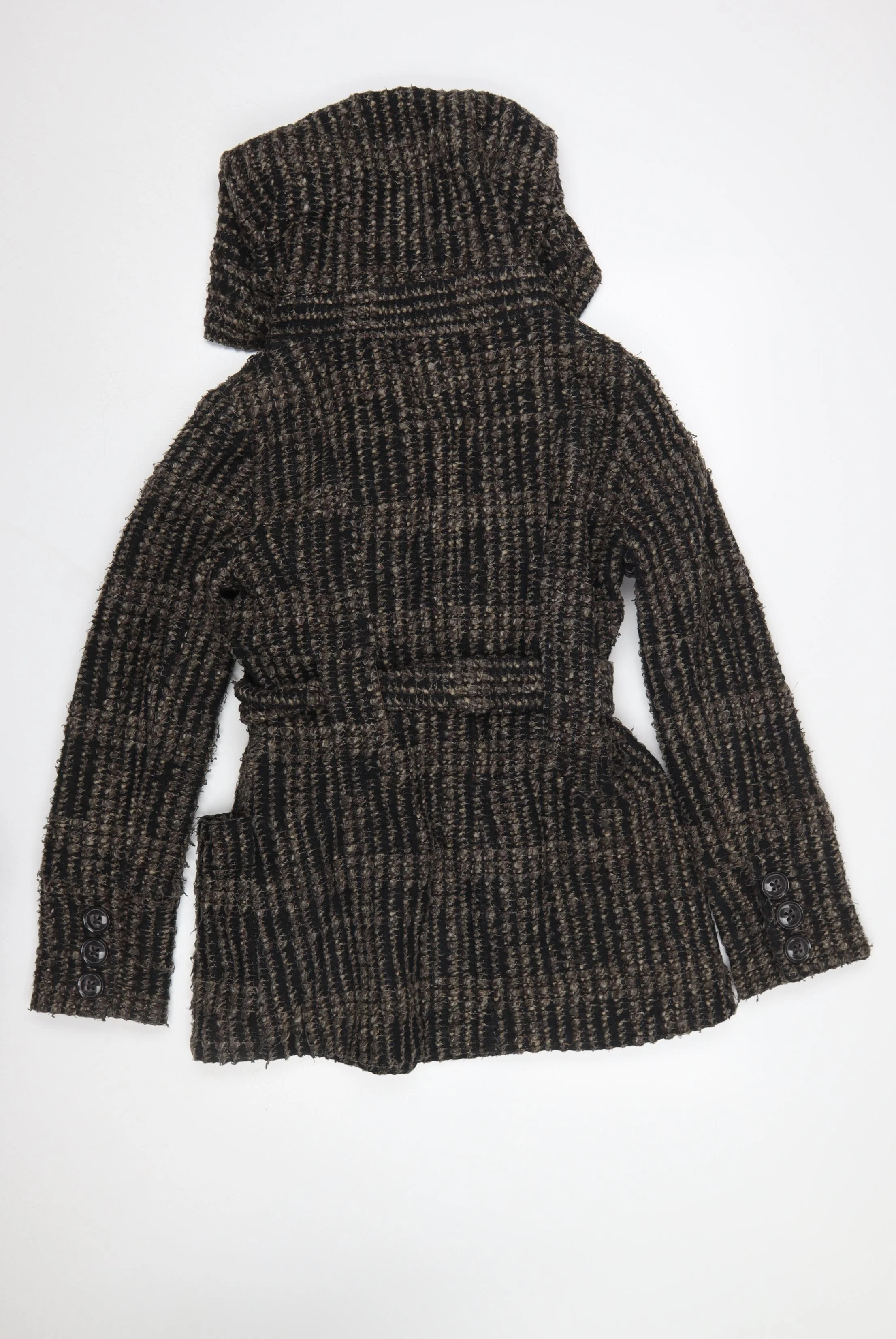 New Look Women’s Brown Check Belted Hooded Pea Coat UK 10 - Image 3