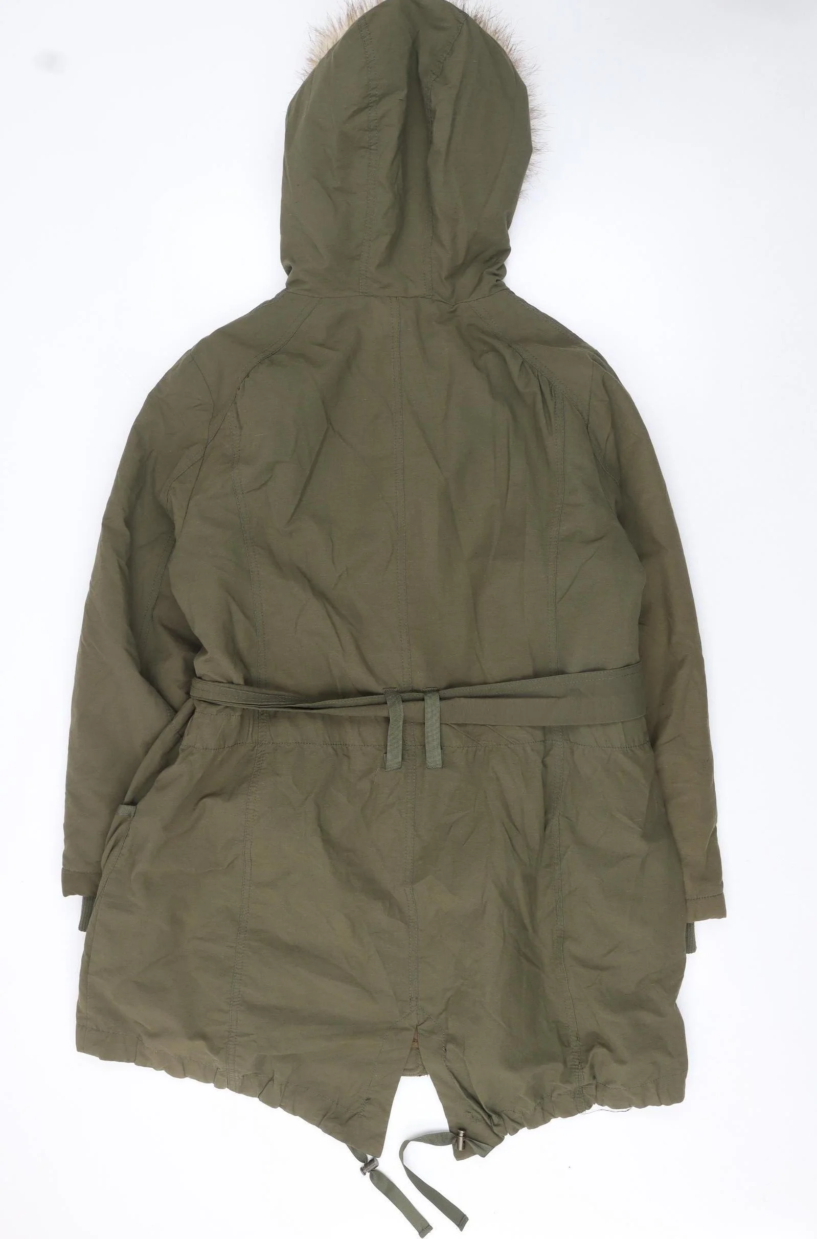 New Look Women’s Green Fur Trim Hooded Parka Coat Size 16 - Image 3