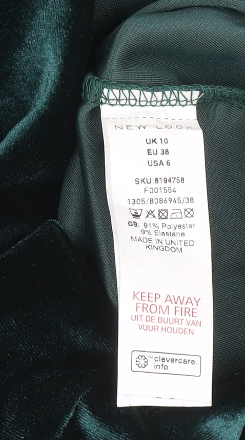 New Look Women’s Green Velvet Bodycon Dress Size 10 - Image 4