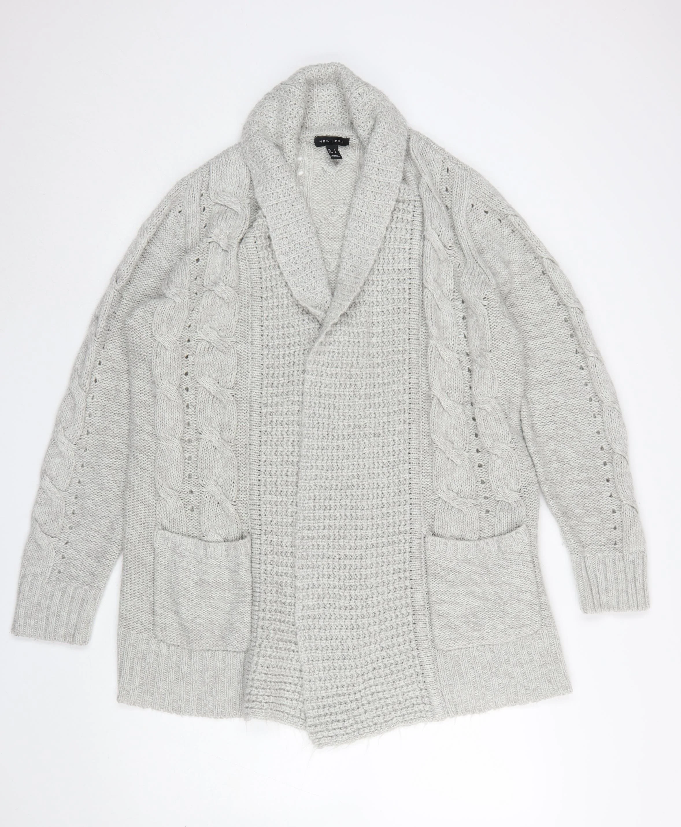 New Look Women’s Grey Cable Knit Long Sleeve Open Cardigan Size L