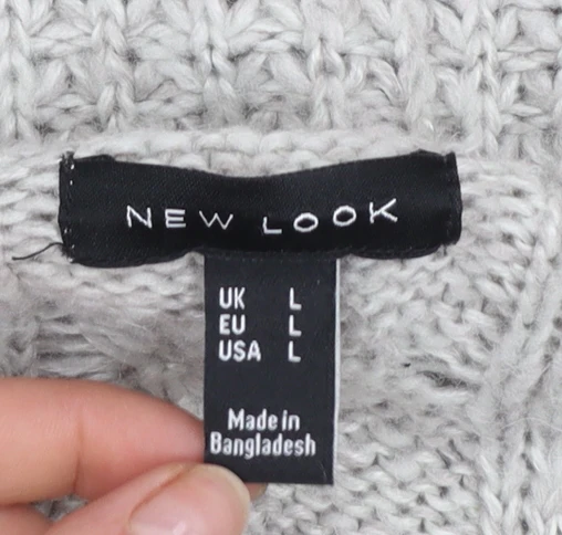 New Look Women’s Grey Cable Knit Long Sleeve Open Cardigan Size L - Image 5