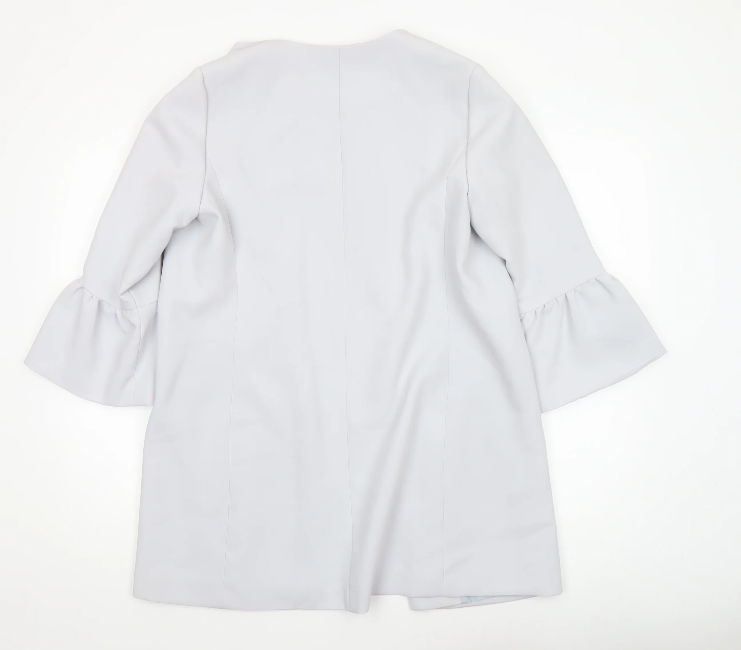 New Look Women’s Grey Mid-Length Ruffle Sleeve Open Coat Size 12 - Image 3
