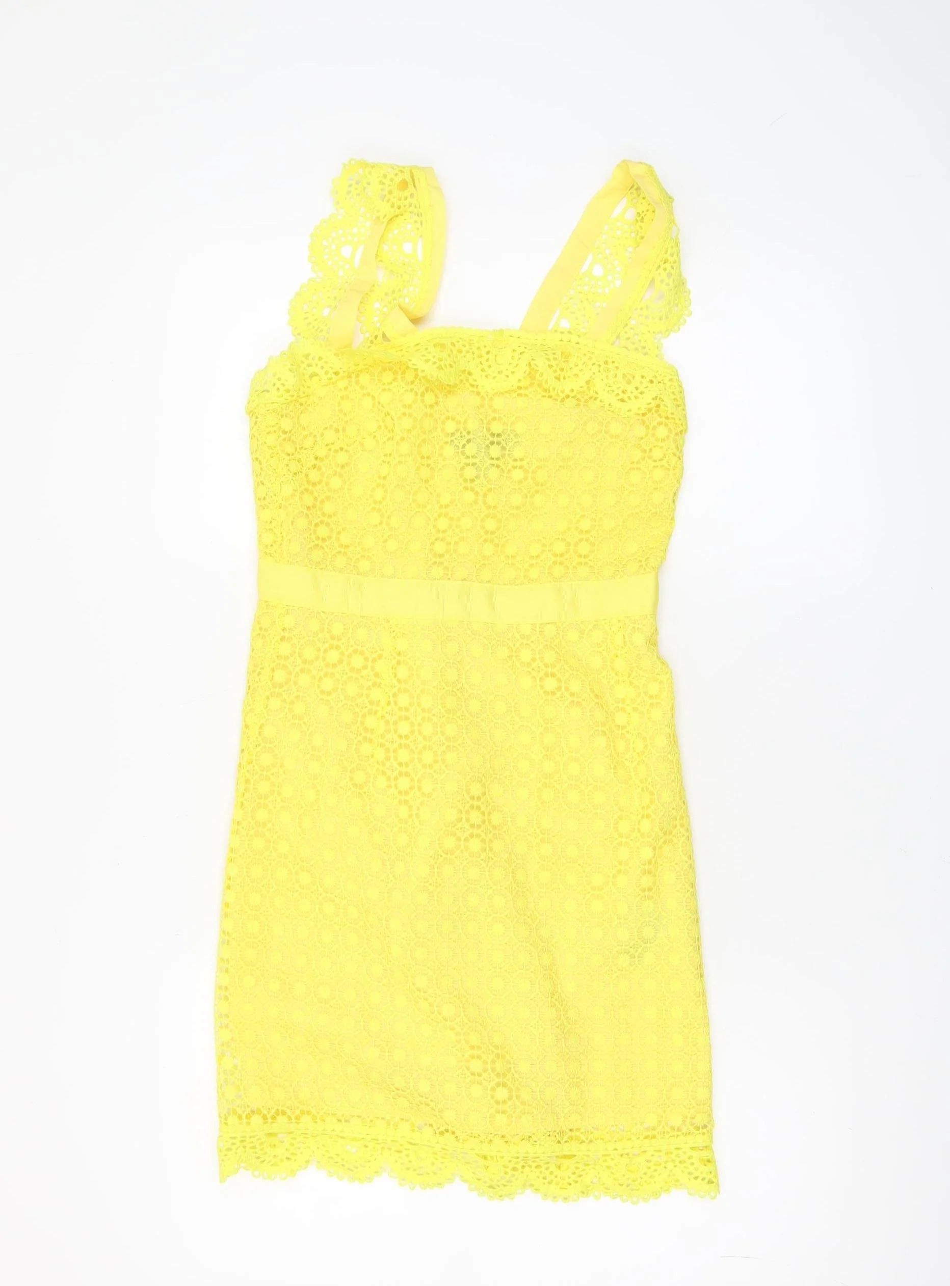 New Look Women’s Yellow Lace Sheath Dress Size 6 Summer Party