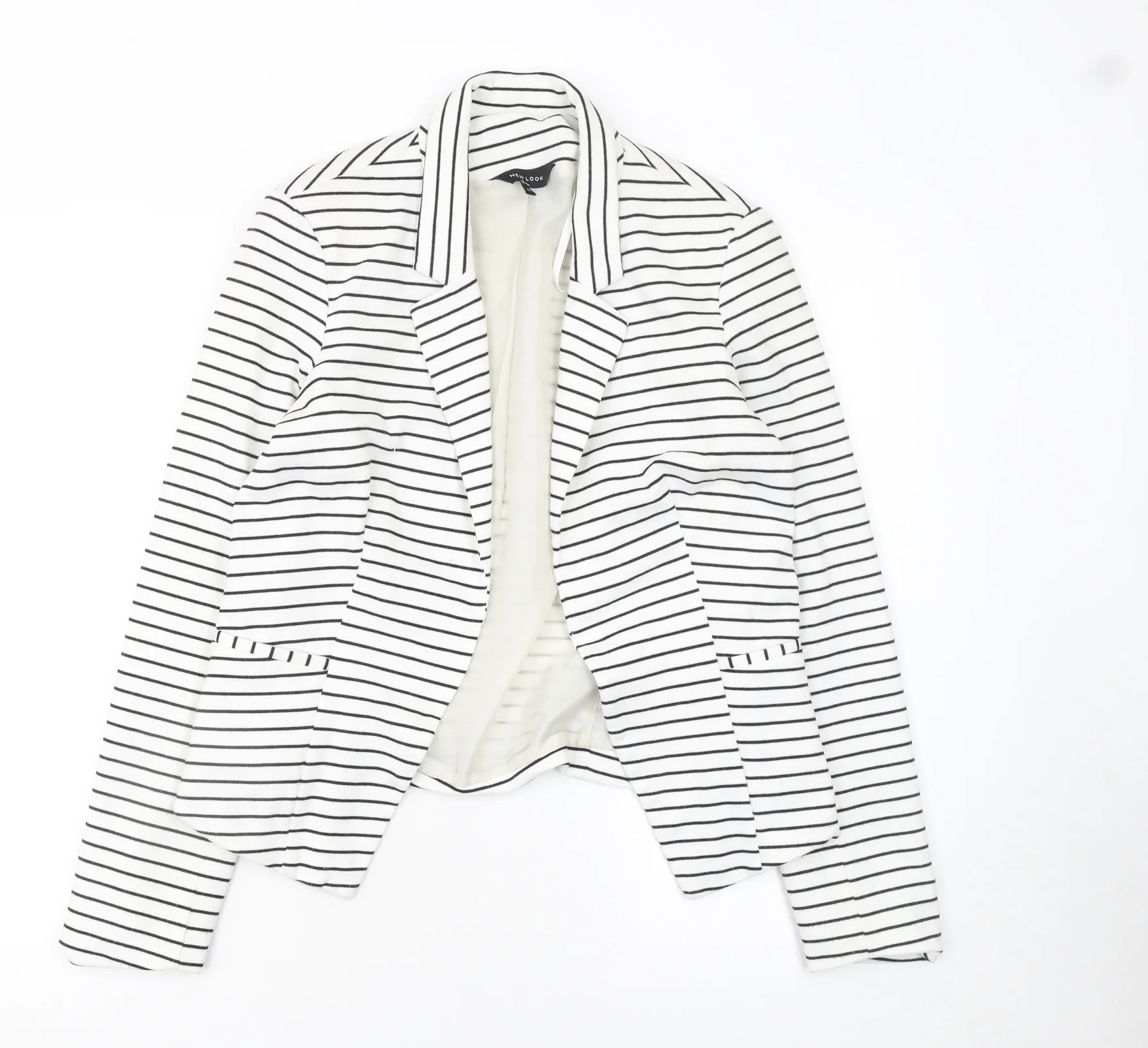 New Look Women White Striped Blazer Jacket Size 12 Regular Fit