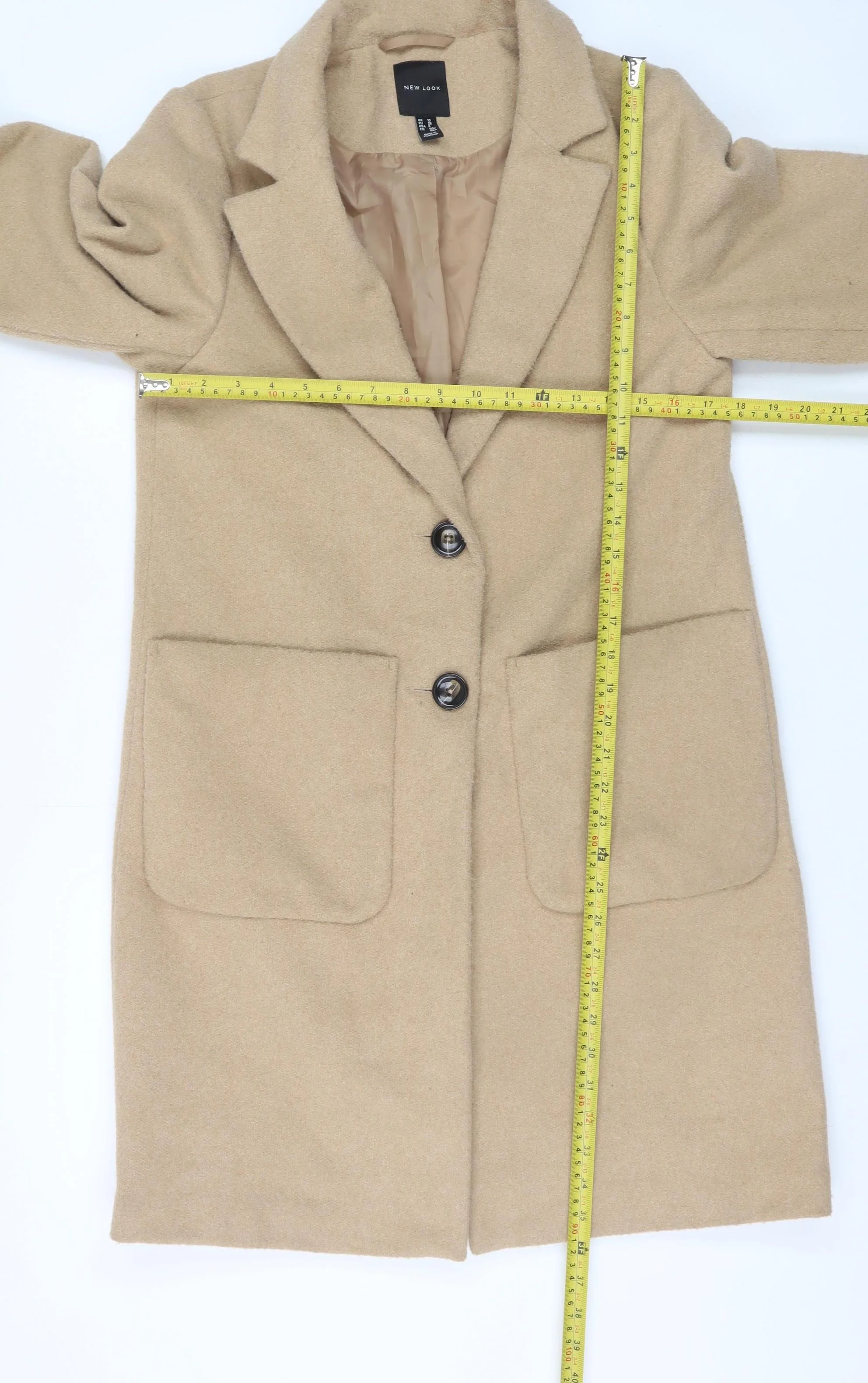 New Look Womens Beige Mid-Length Overcoat UK 10 Lined Classic Style - Image 2