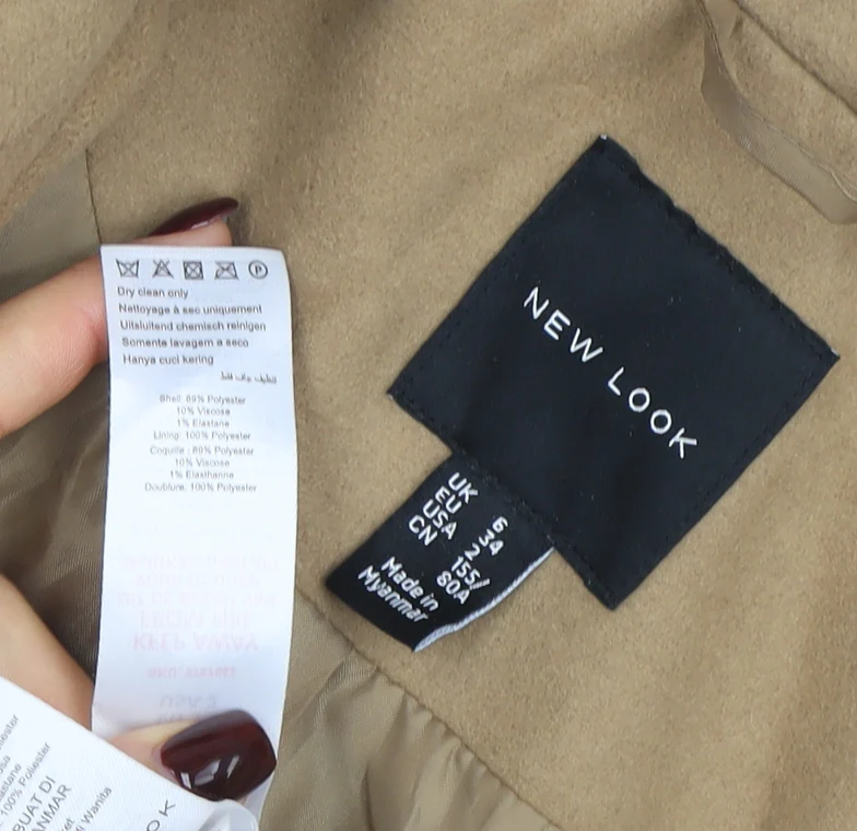 New Look Womens Beige Mid-Length Single-Breasted Overcoat Size 6 - Image 4