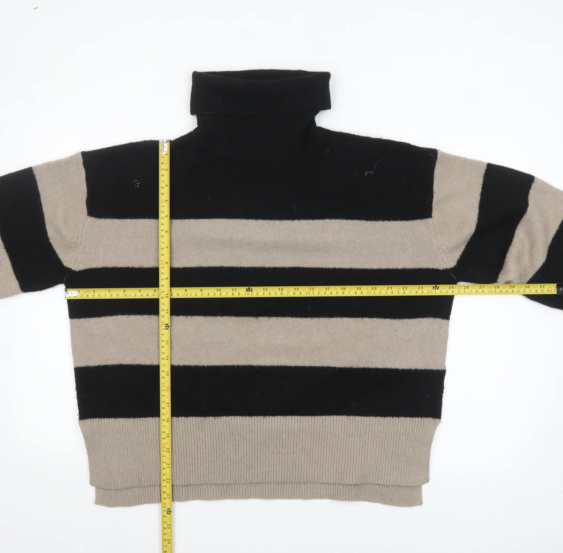 New Look Women's Black & Beige Striped Roll Neck Jumper Size L - Image 2