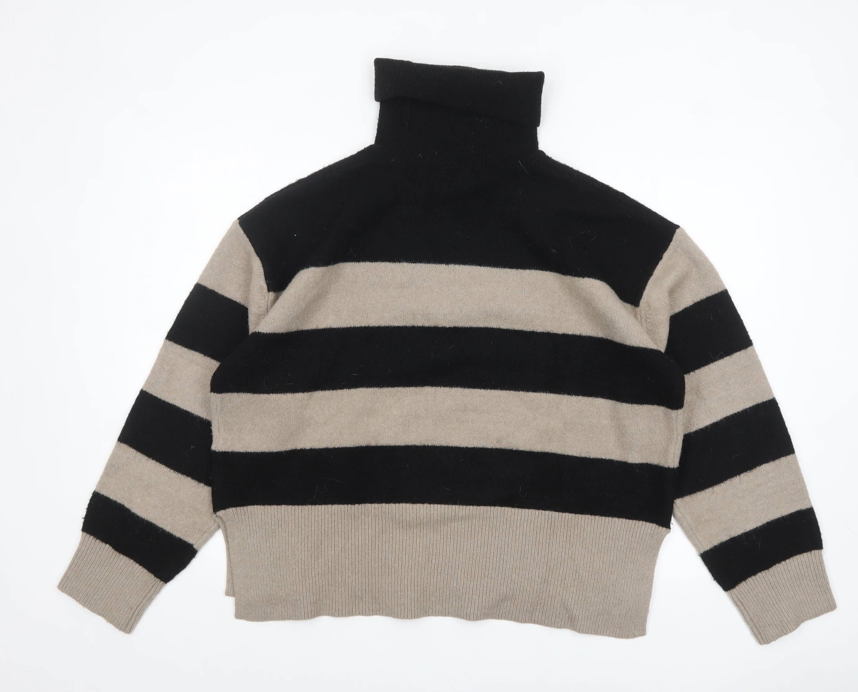 New Look Women's Black & Beige Striped Roll Neck Jumper Size L - Image 3