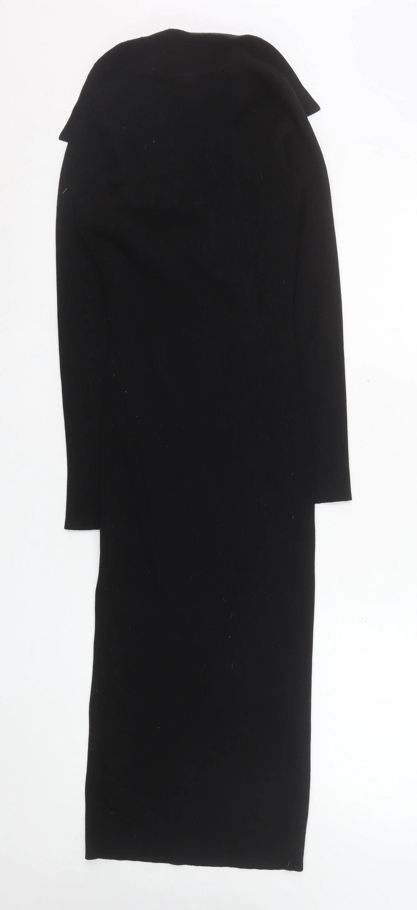 New Look Women's Black Collared Long Sleeve Ribbed Bodycon Midi Dress Size 12 - Image 3