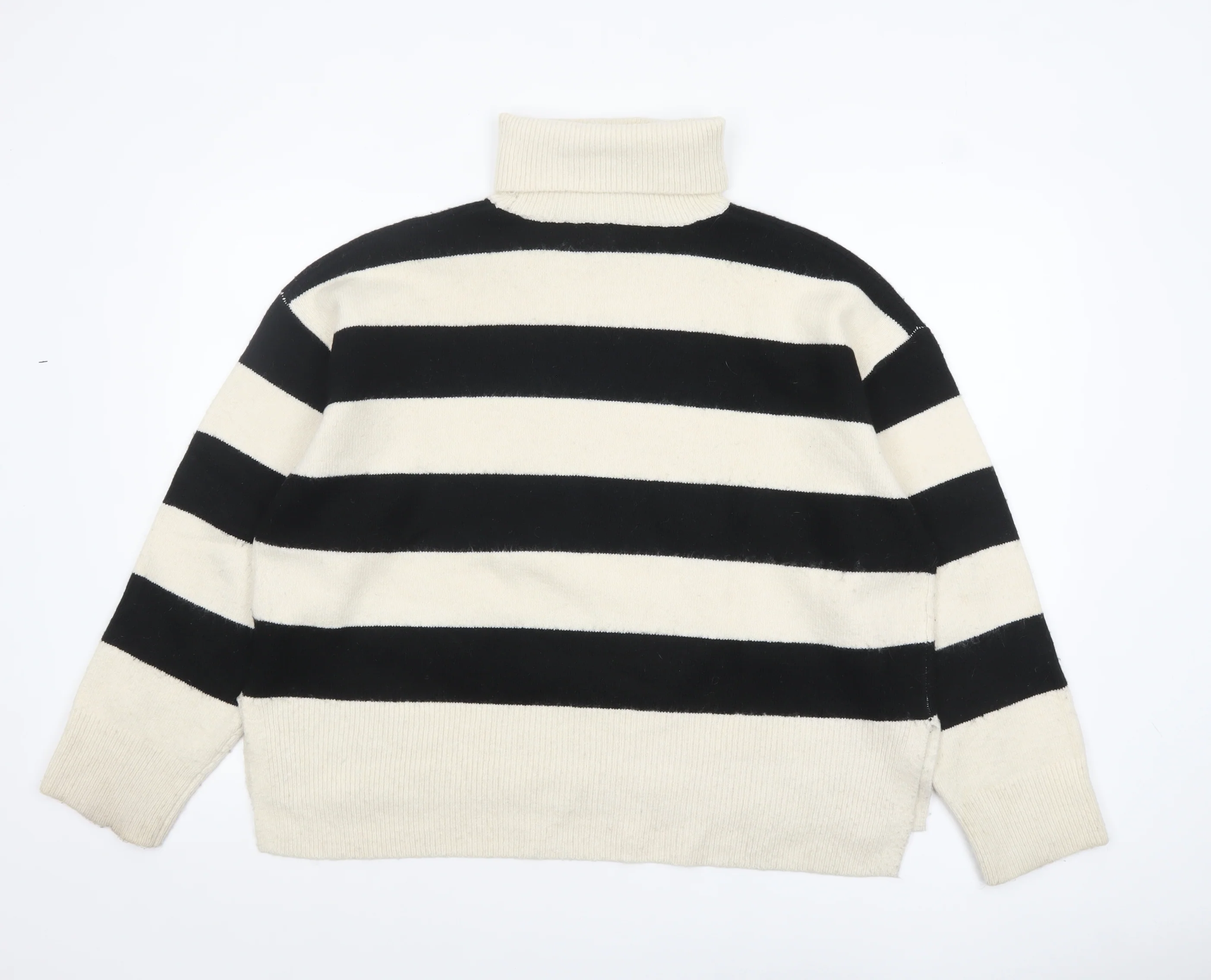 New Look Women's Black & Cream Striped Roll Neck Jumper XL - Image 3