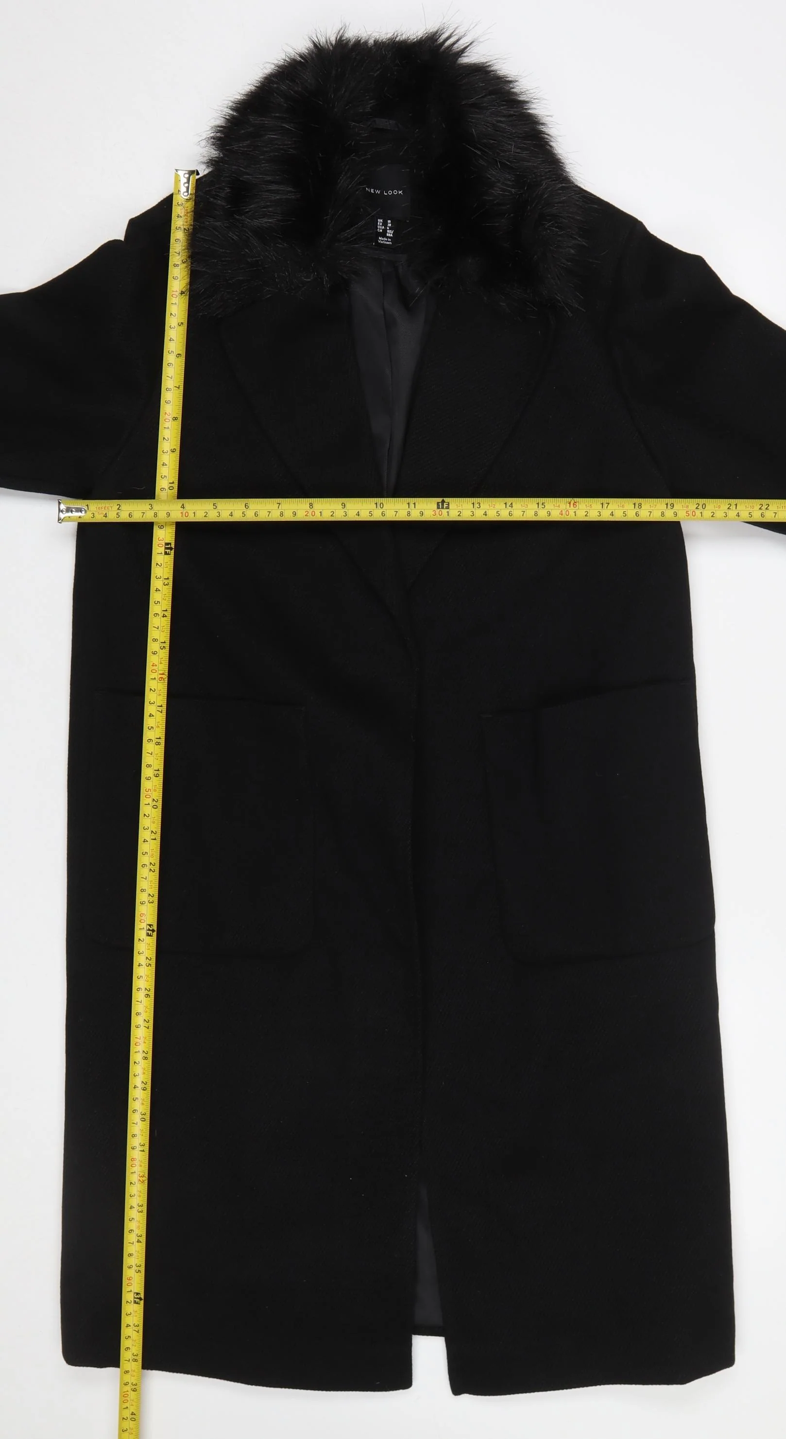 New Look Women's Black Faux Fur Collar Long Wool Blend Coat UK 10 - Image 2