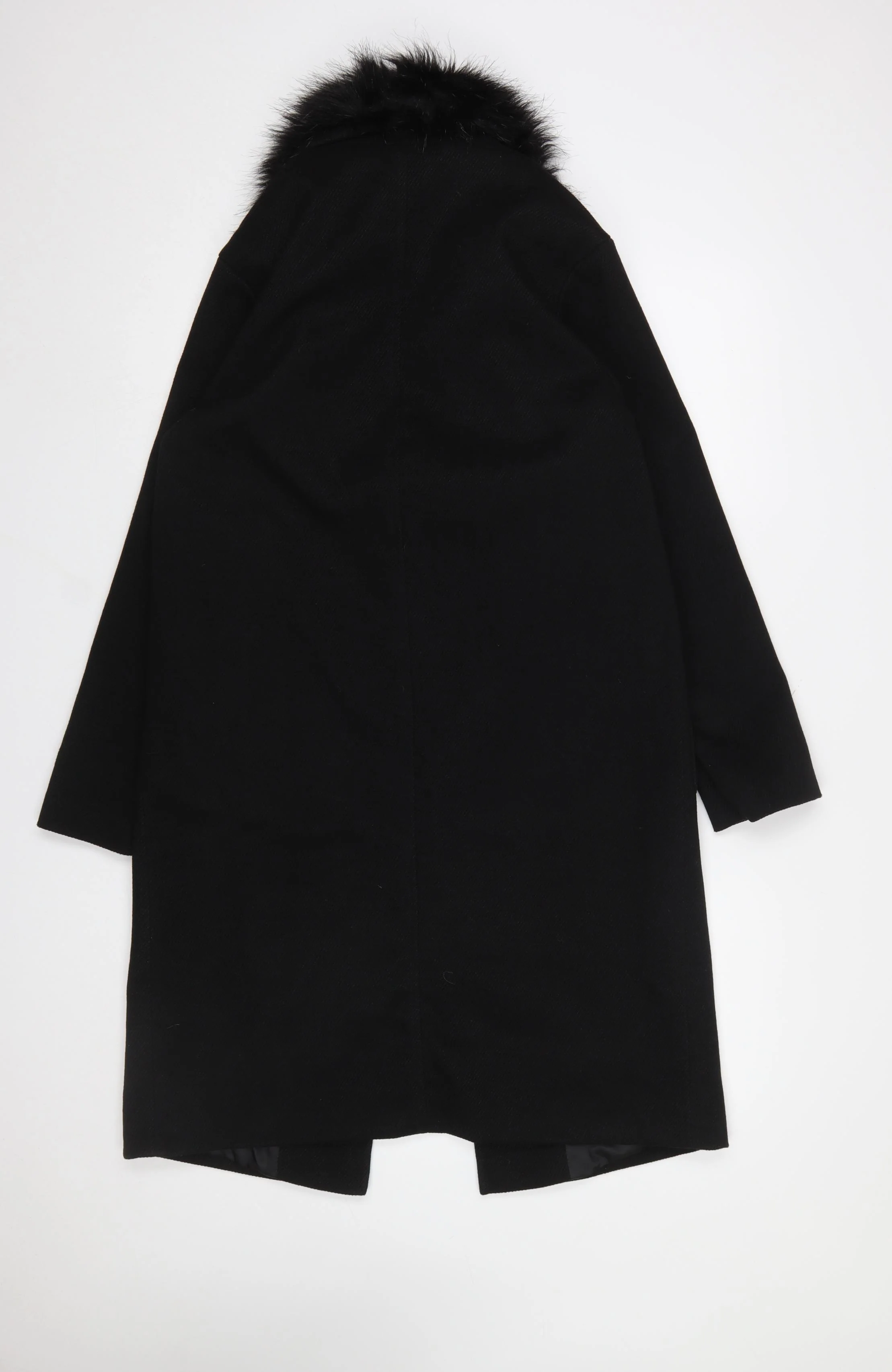 New Look Women's Black Faux Fur Collar Long Wool Blend Coat UK 10 - Image 3