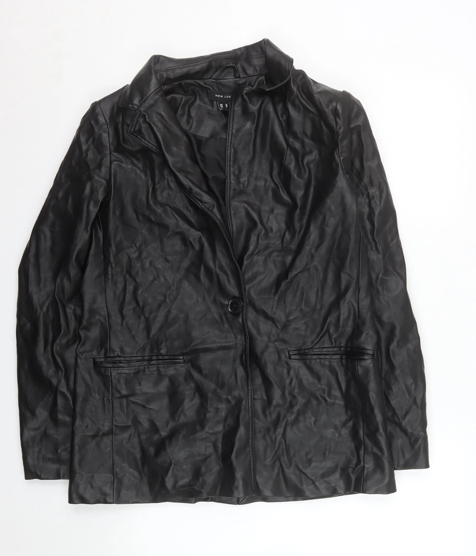 New Look Women's Black Faux Leather Blazer Jacket Size 10